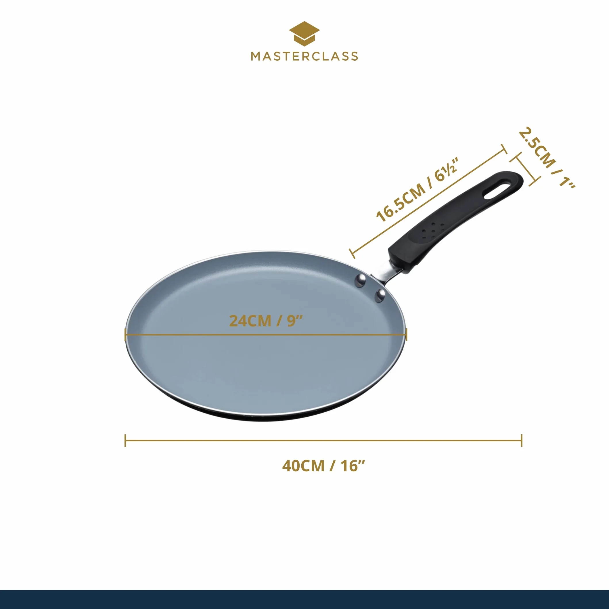 MasterClass Eco Induction Crepe/Pancake Pan 24 cm Powłoka Nieprzywierająca PTFE PFOA BPA Aluminium Żelazo Czarny Niebieski