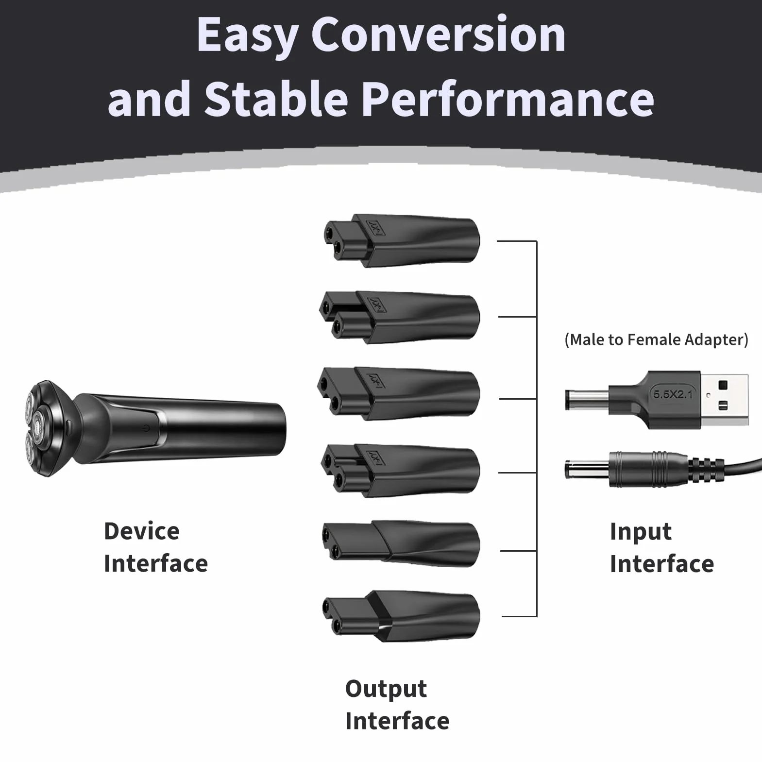 7 sztuk 5 V USB ładowarka do golarki, kabel zasilający USB do maszynki do strzyżenia włosów, zapasowy kabel zasilający do trymera brody, zestaw ładowarek z różnymi adapterami do urządzeń kosmetycznych