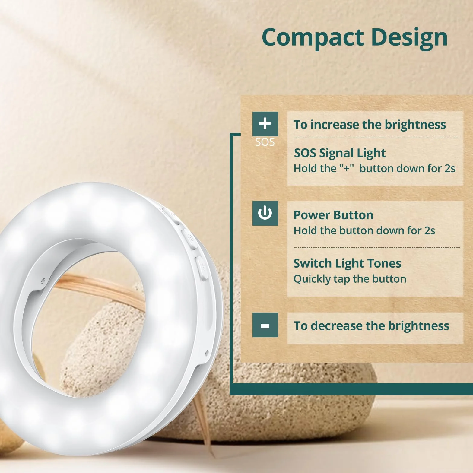 ATUMTEK Selfie Ring Light do Telefonu z 3 Temperaturami światła, Przenośna ładowalna Lampa Pierścieniowa z Klipsem z 48 Diodami LED do Komórkowego, Laptopa, Zoom, Makijażu, Połączeń Wideo, Selfie