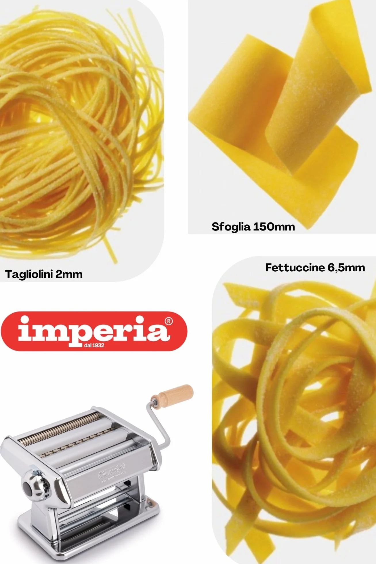 Imperia Titania IPASTA Maszyna do makaronu w 100% Made in Italy. Maszyna do świeżej pasty stalowej. Ręczna maszyna do przesuwania z korby. Utwórz przeglądarkę dla Lasagne, Tagliolini, Fettuccine.