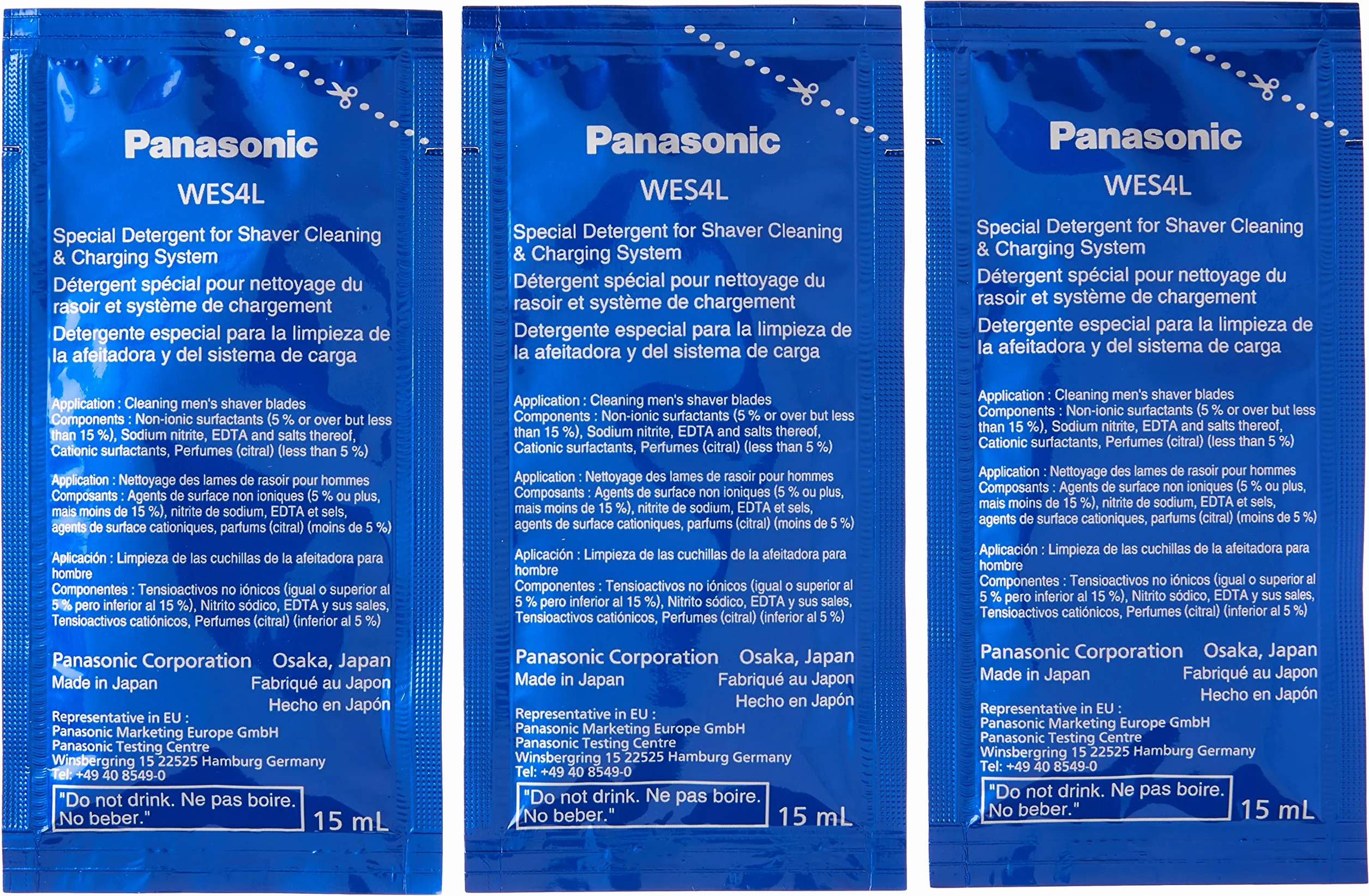 Panasonic Golarka męska, rozwiązanie do automatycznego czyszczenia i ładowania, zestaw 3 sztuk (WES4L03)