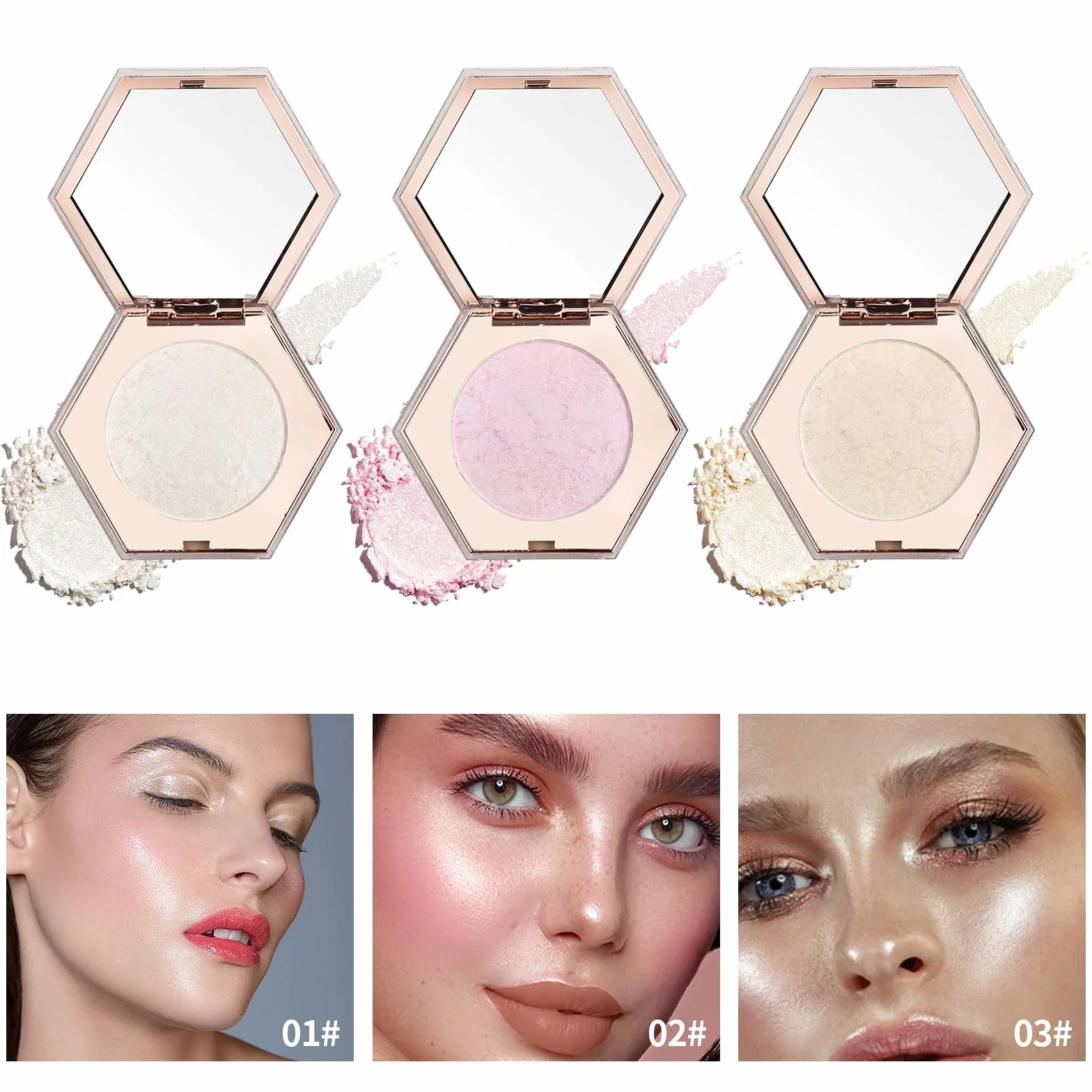 Nivofu Paleta rozświetlaczy do twarzy, puder rozświetlający, brokatowy bronzer, perłowa biała maseczka, rozświetlacz longwear, 7,5 g (01#)