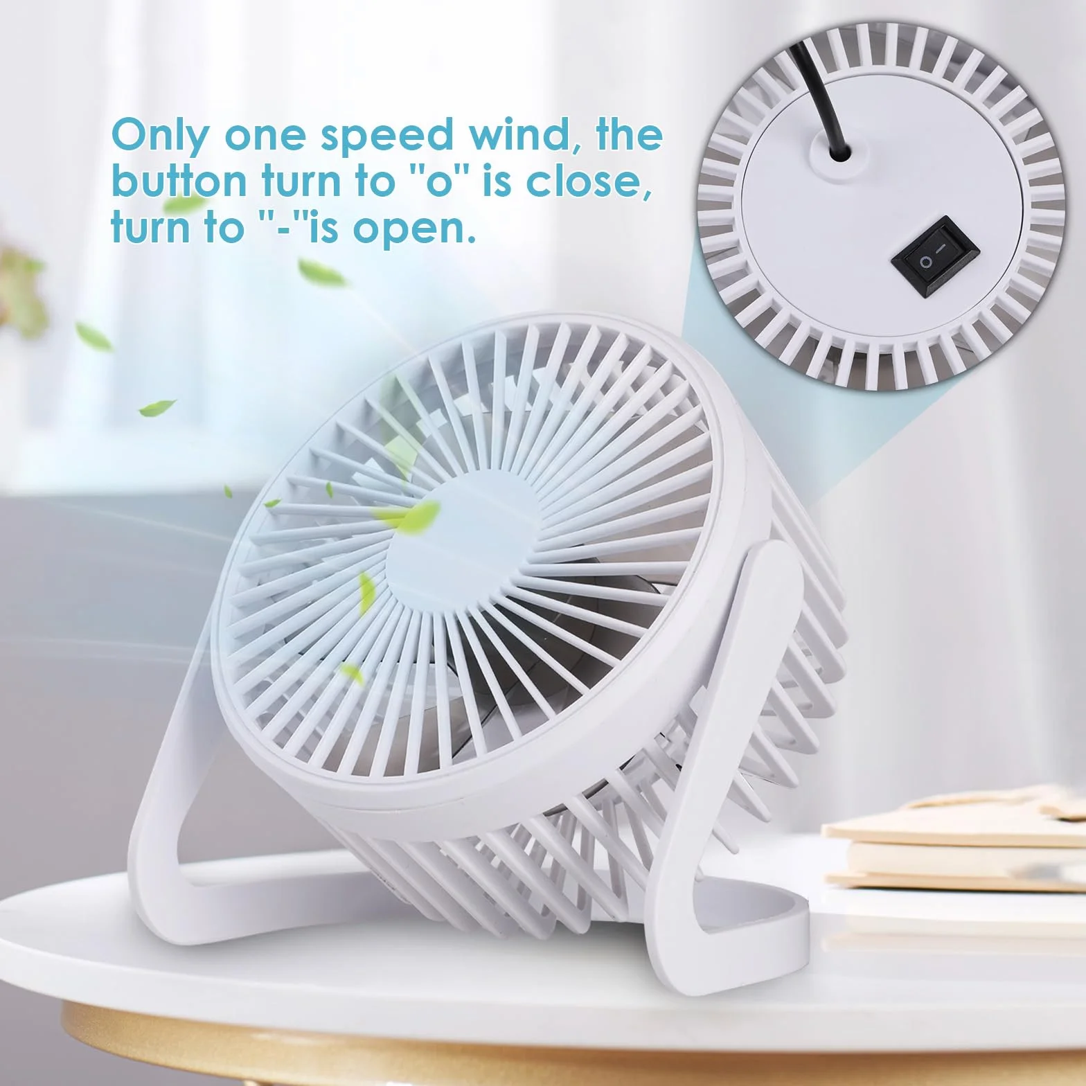 WD&CD Wentylator biurkowy USB, cichy mini wentylator, przenośny, stołowy, do biura, domu, akademika, na podróż, obrót o 360°, energooszczędny, kompaktowy wentylator chłodzący, 13 cm, biały