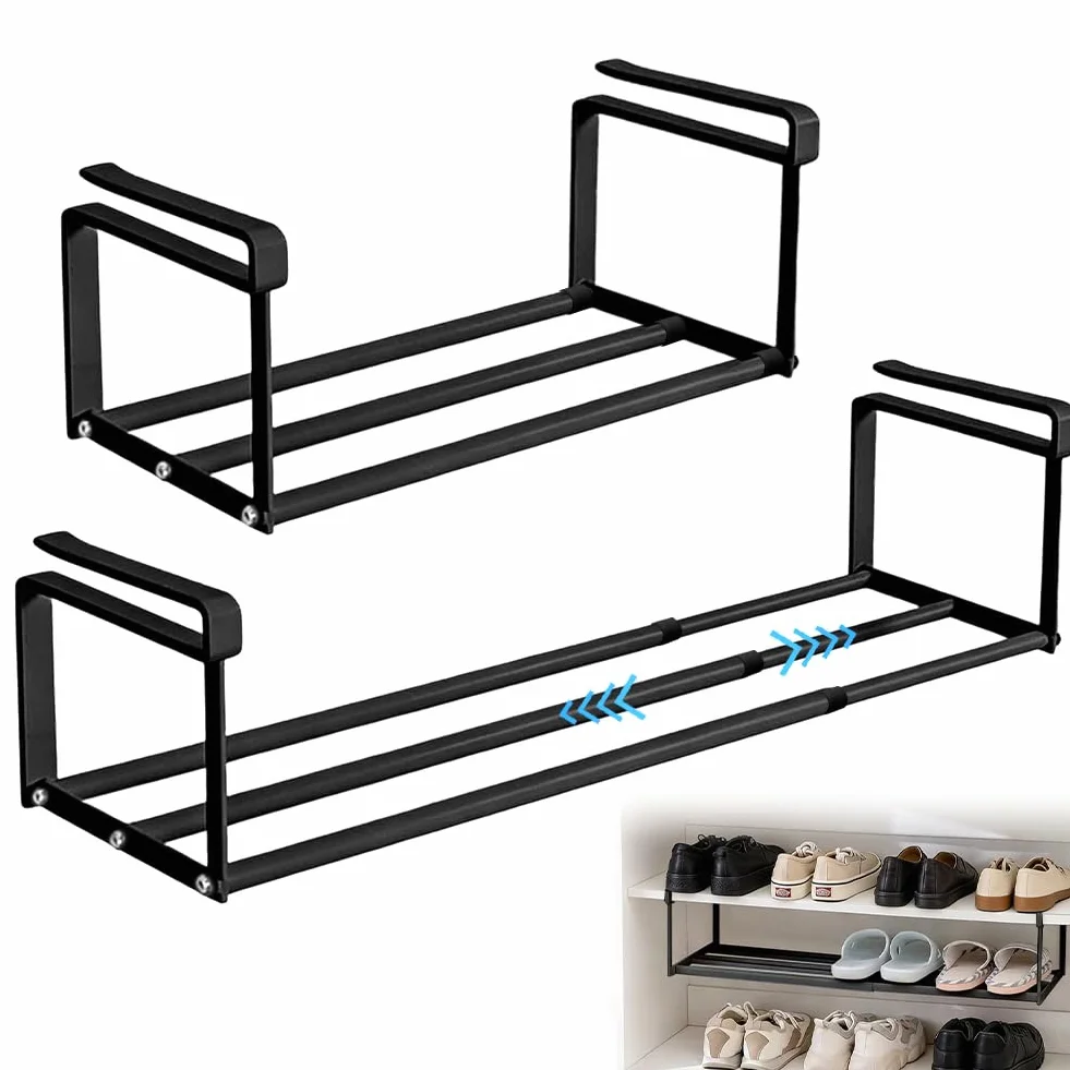 Wiszący regał na buty wysuwany 40-70 cm regulowany organizer czarny
