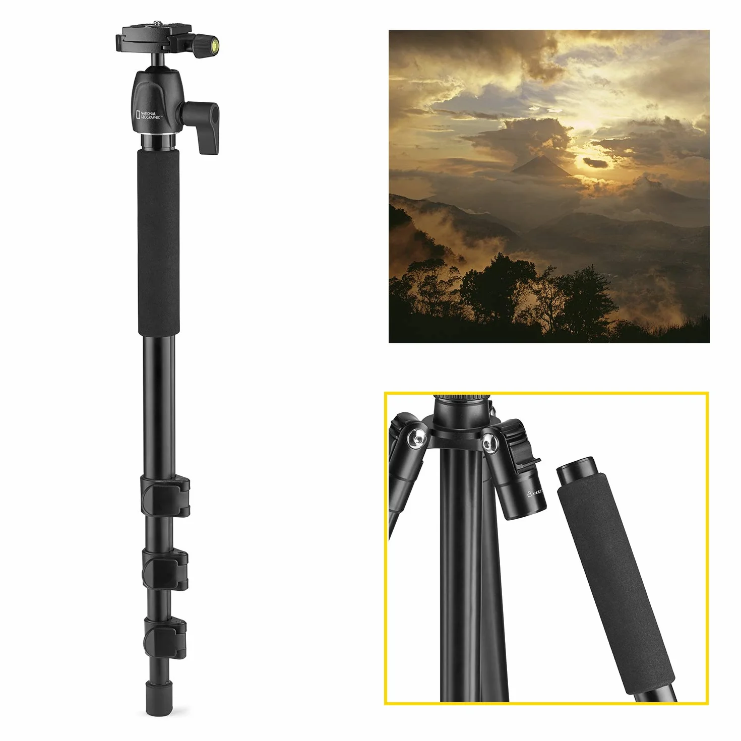 National Geographic Podróżny statyw fotograficzny z monopodem, aluminium, 4-sekcyjne nogi, blokada dźwigni, obciążenie 6 kg, torba transportowa, głowica kulowa, szybkie zapięcie, NGTR001L [Wyłącznie w