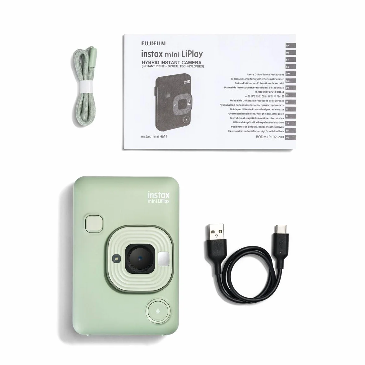 INSTAX mini LiPlay hybrydowy aparat natychmiastowy z tylnym wyświetlaczem LCD o przekątnej 2,7 cala, gniazdem kart Micro SD, ładowaniem przez USB-C, kolor Matcha Green, film sprzedawany osobno