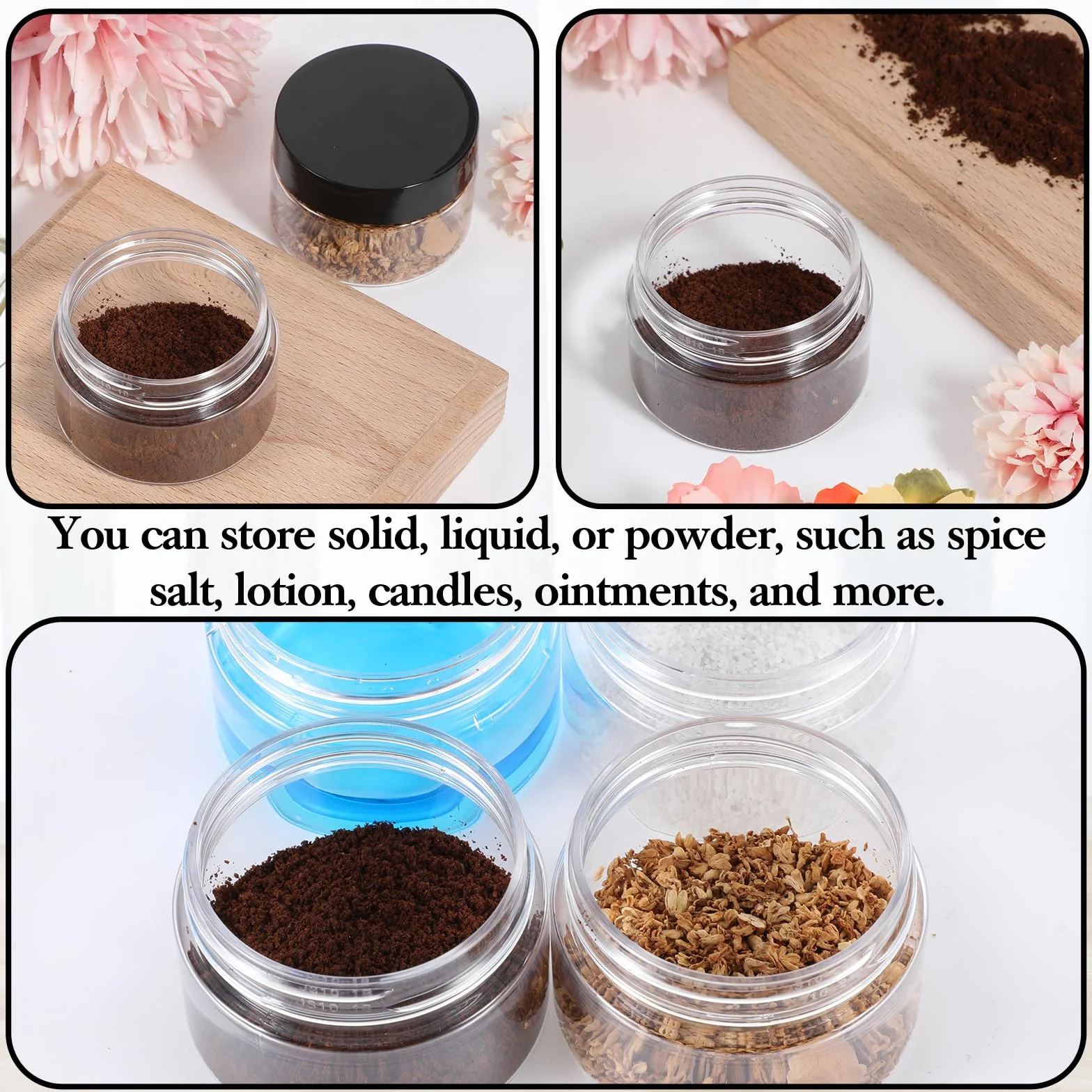 4 słoiczki, 30 ml, plastikowe pojemniki na kremy do napełniania, balsam do ust, słoiczki, słoiczki, maści, pojemnik na krem, pojemnik na kosmetyki, kremy, świece, balsamy