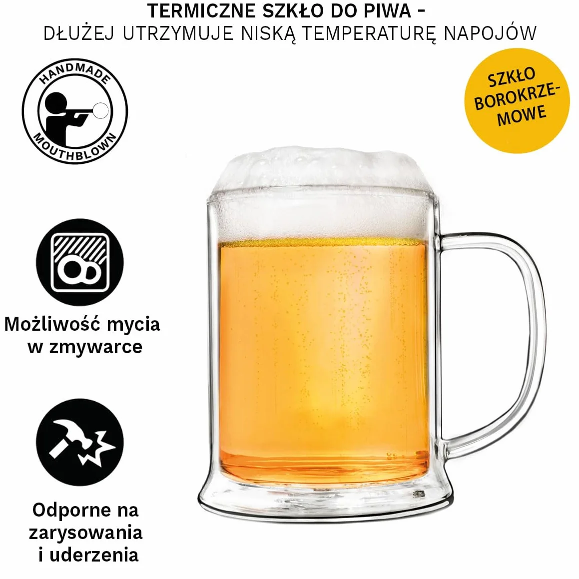 Creano Szklanka do Piwa Podwójne Ścianki 500 ml Termiczna Kufel
