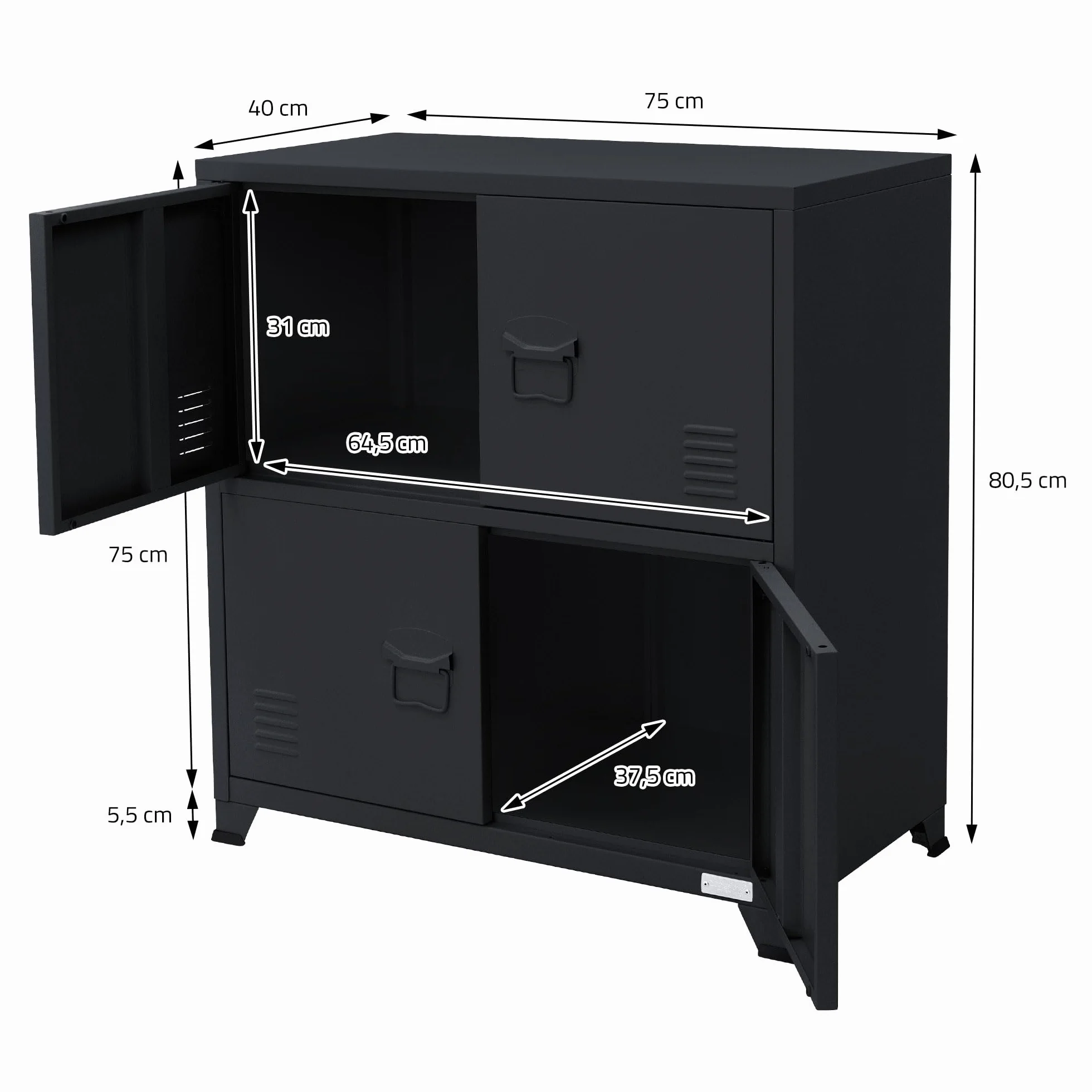 ML-Design szafka metalowa antracyt 75x40x80,5 cm 4 drzwi 2 przegrody wolnostojaca