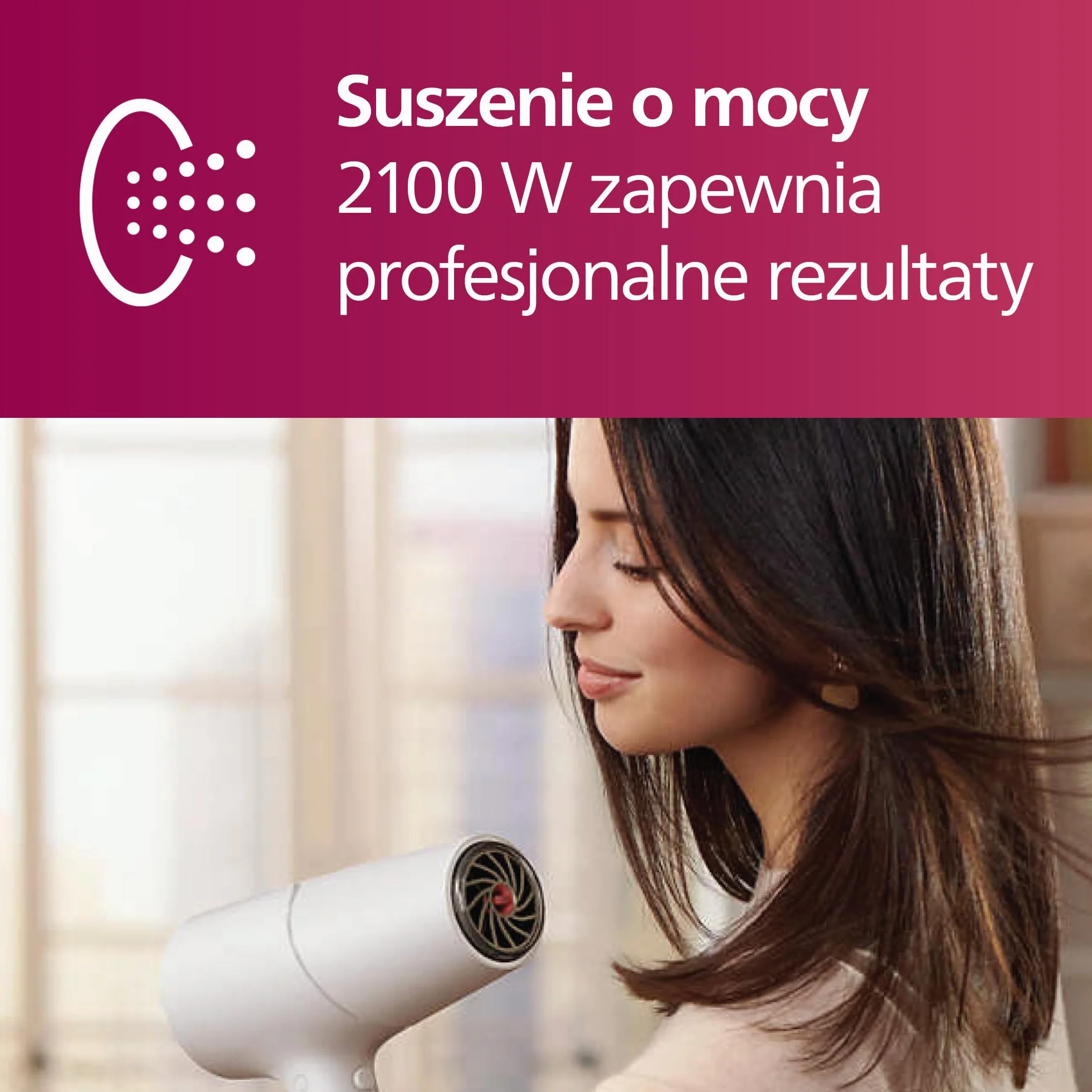Philips Suszarka do włosów z serii 5000, technologia ThermoShield, jonizacja, 2100 W, biała, z nakładką do stylizacji i dyfuzorem zwiększającym objętość, model BHD500/20