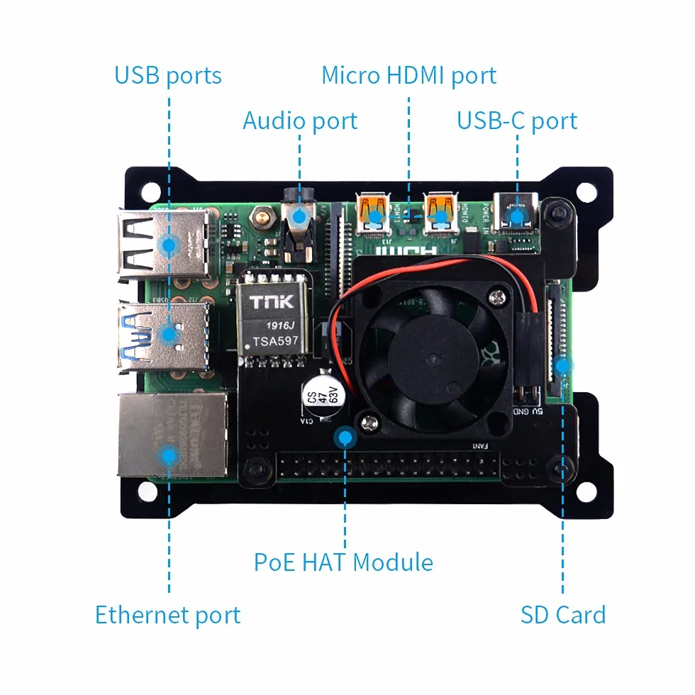 GeeekPi Akrylowa Obudowa do Raspberry Pi 4B/3B+/3B/2B/B z Etui na PoE (Raspberry Pi i PoE Nie Dołączone)