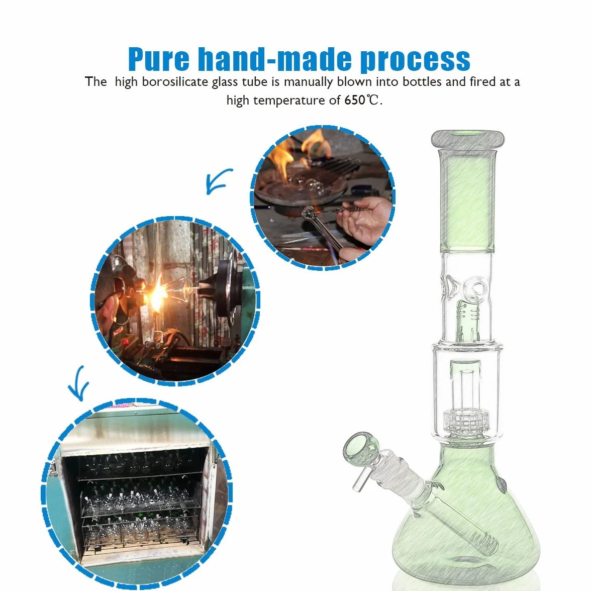 Szklany bong 34 cm perkolator fajka wodna 500 g