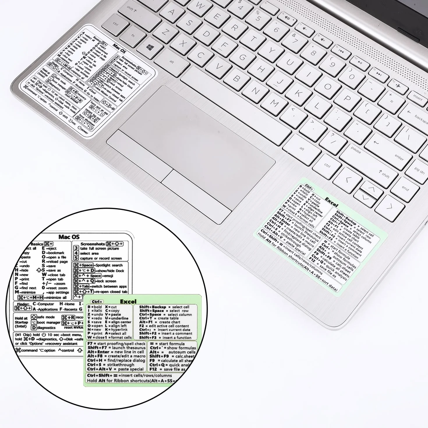 2 Szt. Naklejka na Skróty Mac OS Excel i Windows - Samoprzylepna Winylowa Naklejka Klawiaturowa Kompatybilna z MacBookiem 13-16-calowym