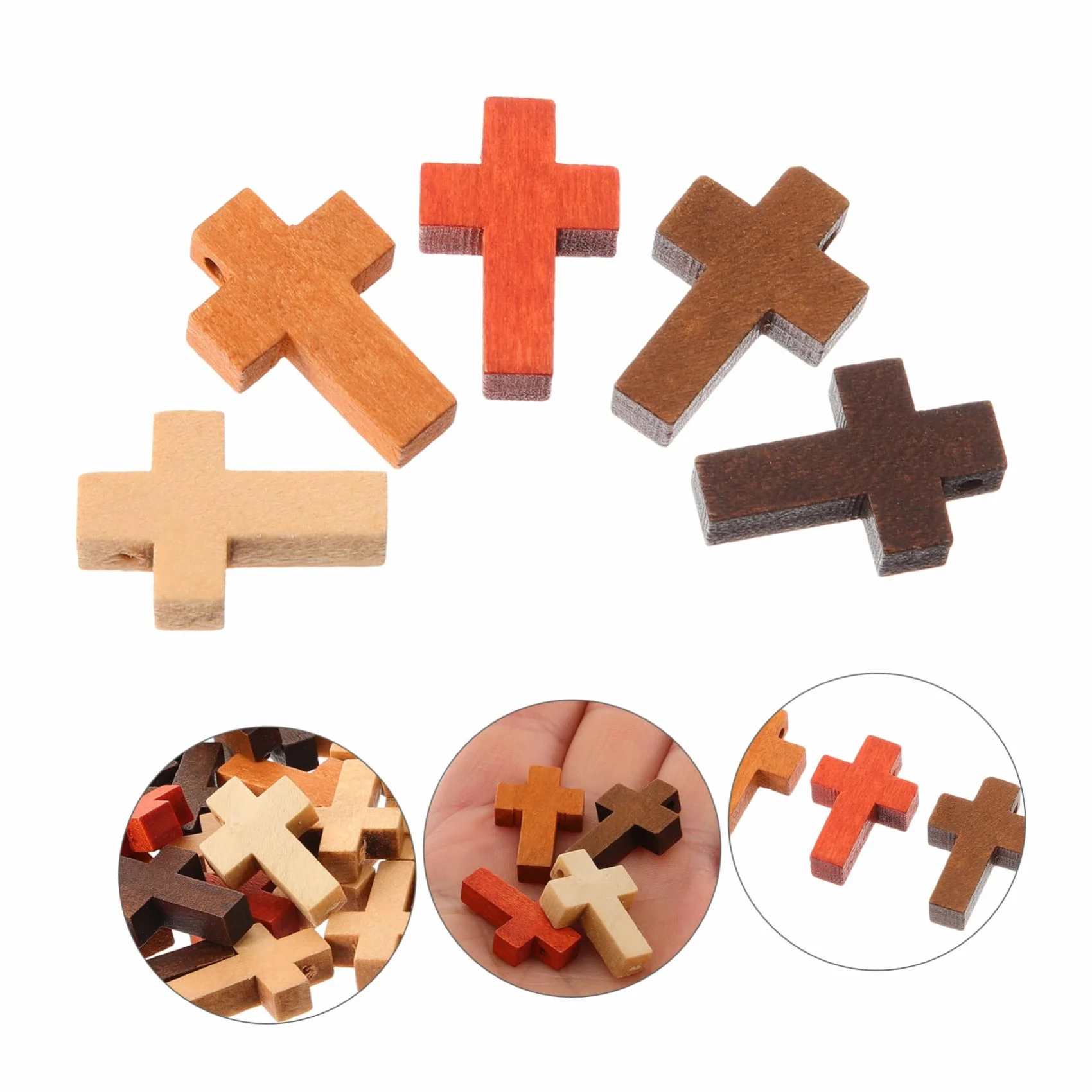 Generic 50szt Drewniany Krzyż Wisiorki z Krzyżykami Wisiorki z Motywem Religijnym Zestaw Do Robienia Różańca Koraliki Krzyżowe Do Bransoletek Religijne Amulety Bransoletka Drewno Naszyjnik