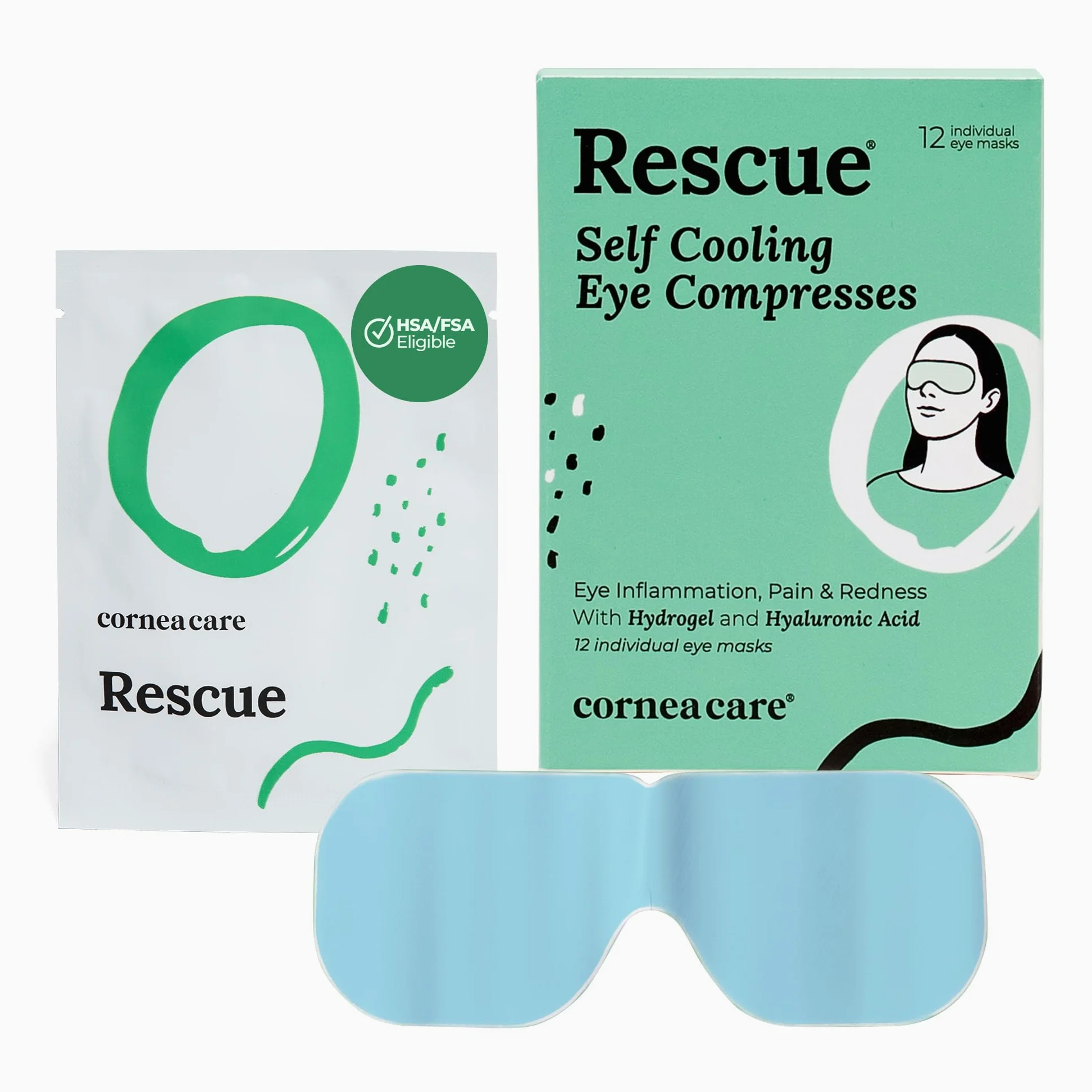 CorneaCare Rescue Hydrogel samochłodzące okłady | Odświeżające podkładki pod oczy | Odświeżające plastry na oczy | Odświeżające maseczki do opuchniętych oczu | 12