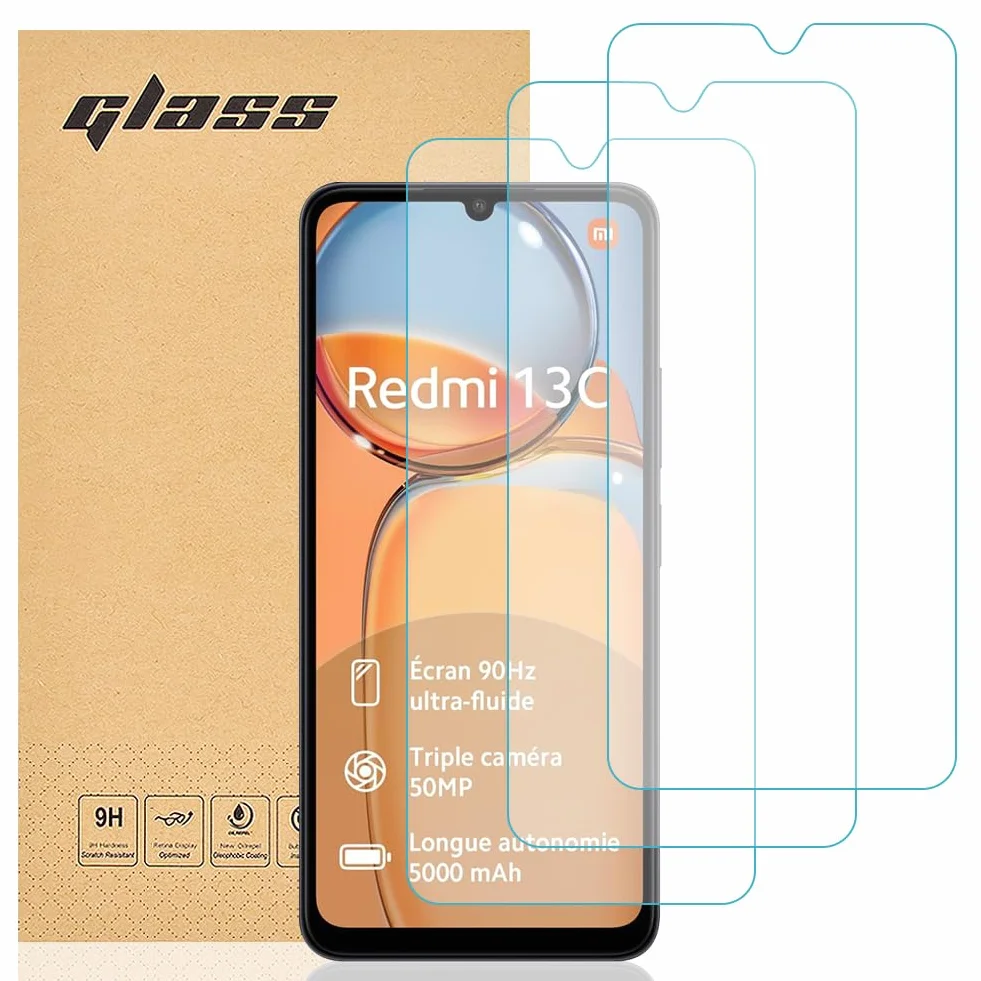 Totill [3 sztuki folii ze szkła hartowanego do folii ochronnej Xiaomi Redmi 13C, twardość 9H, odporna na wstrząsy, odporna na zadrapania i odciski palców