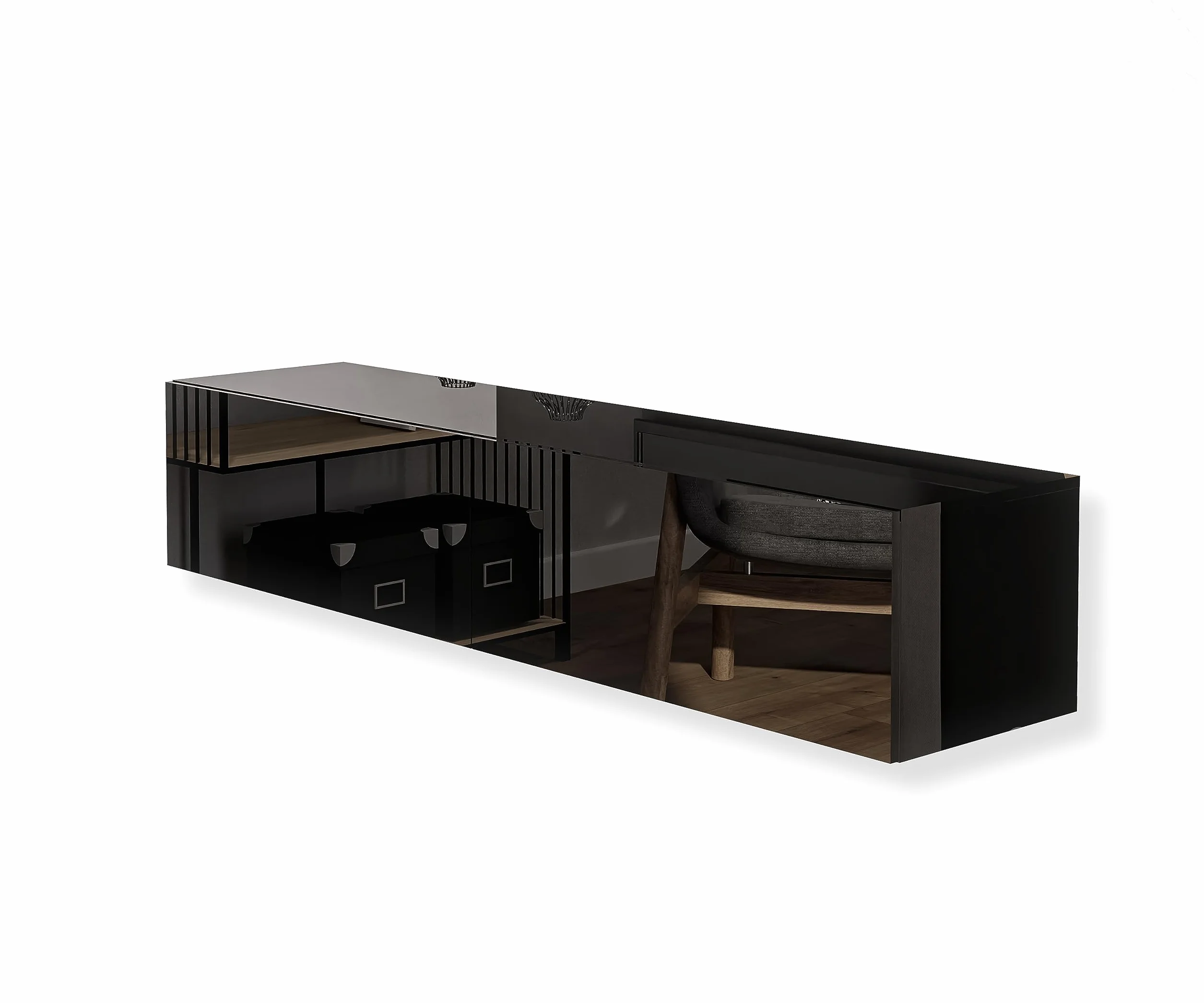Szafka RTV Czarna Wysoki Połysk 180x40x35 cm Push-to-Open-System