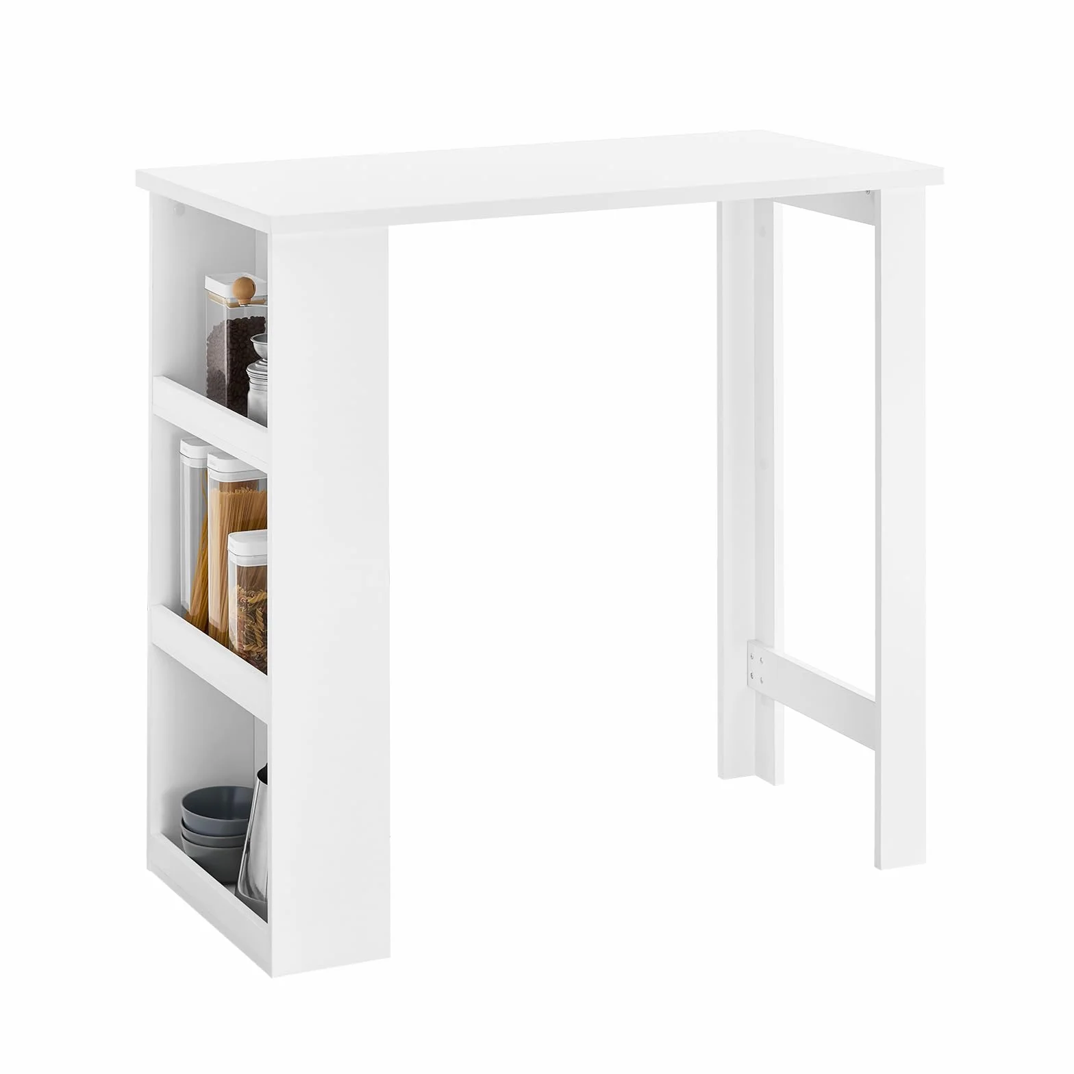 SoBuy Wysoki Stół Kuchenny Barowy z Półkami, Biały, 112 x 57 x 106 cm FWT17-II-W