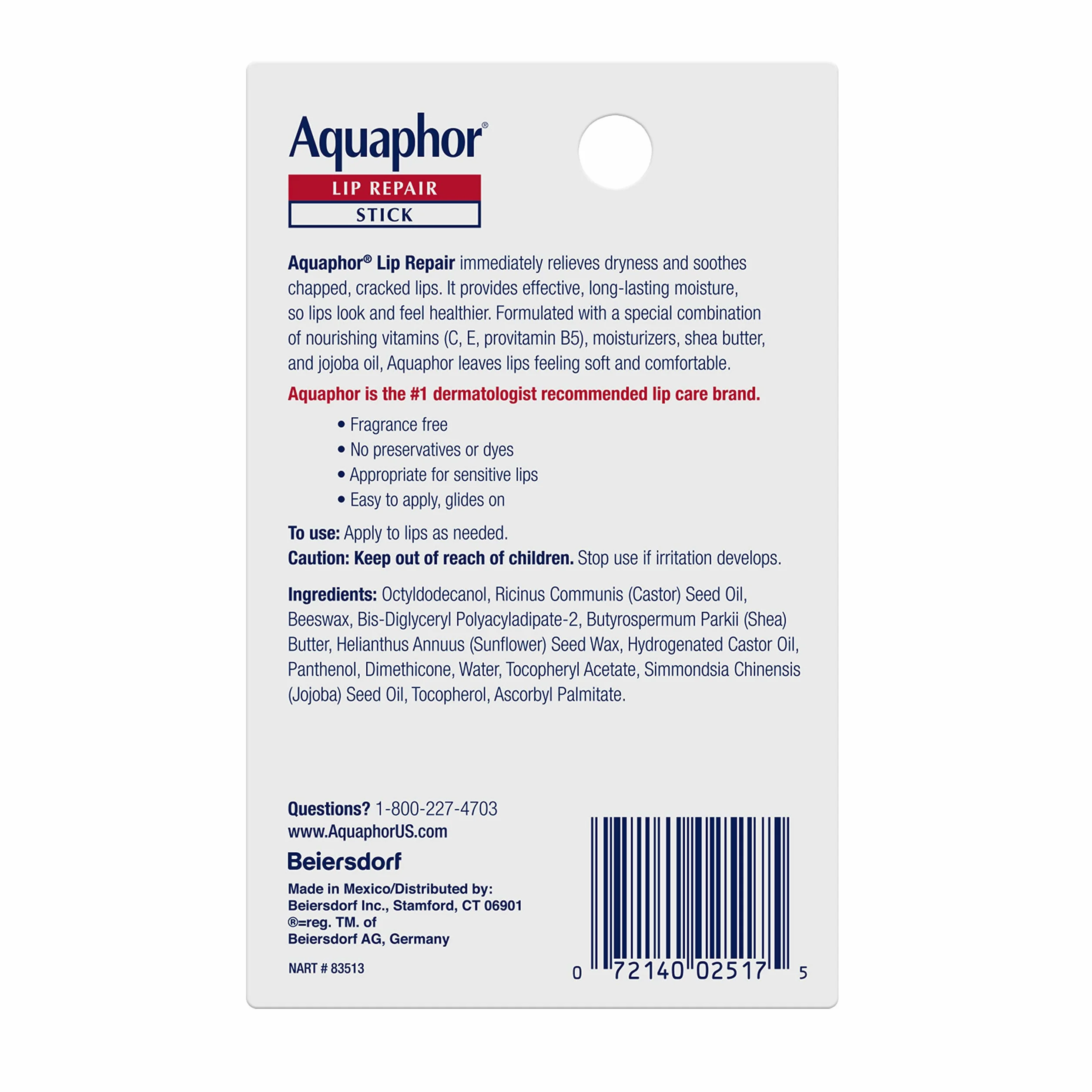 Aquaphor Lip Repair Stick – łagodzi suche, spierzchnięte usta – 2 pałeczki