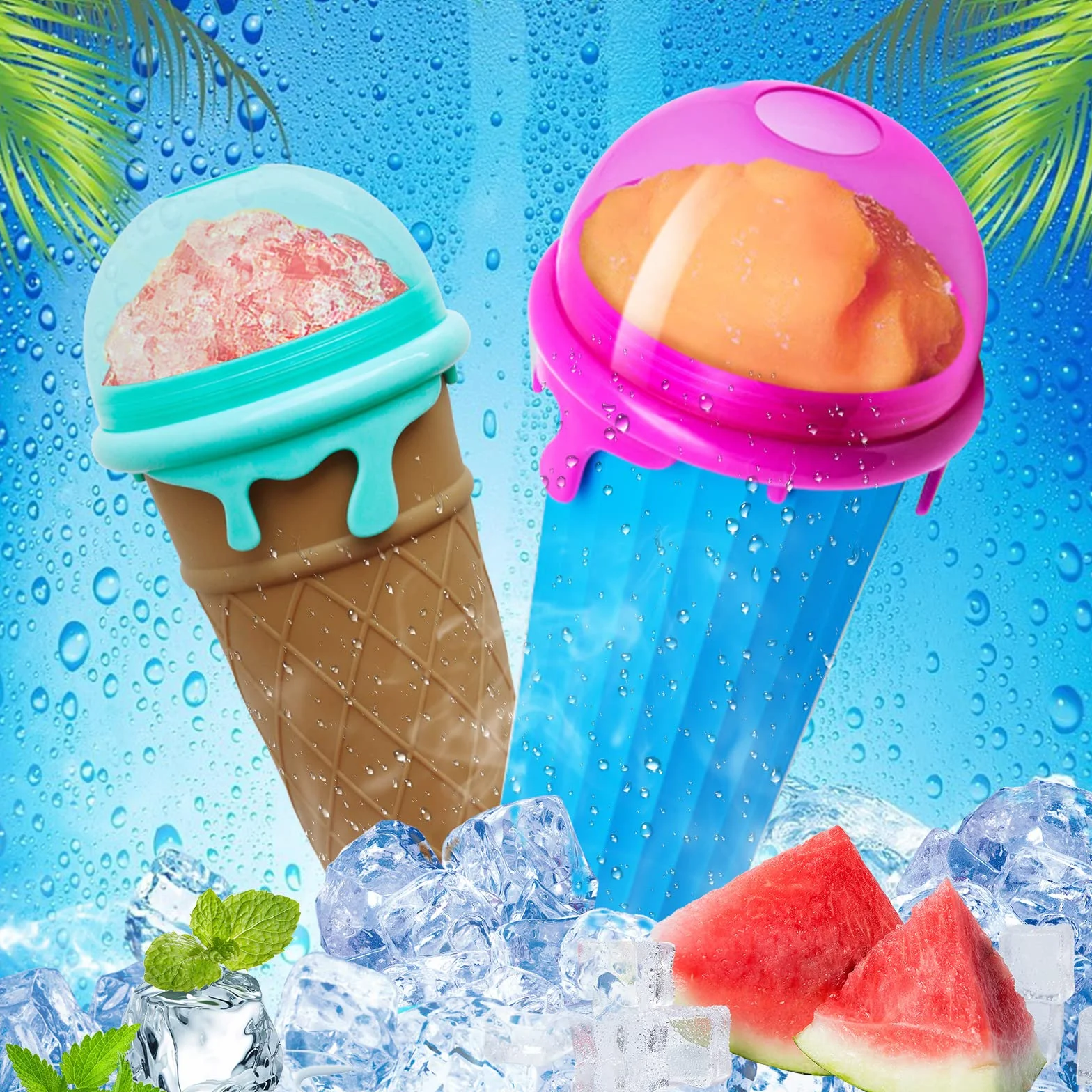 Silikonowy Kubek Slushy Maker 500 ml 2 w 1 ze Słomką i Łyżeczką