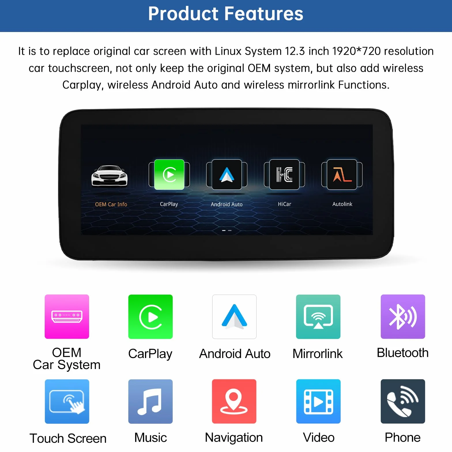 Road Top Ekran CarPlay, 12,3-calowe radio samochodowe stereo dla Mercedes Benz ML GL W166 X166 2012-2015 rok, radio samochodowe z wąską ramką dla CarPlay/Android Auto