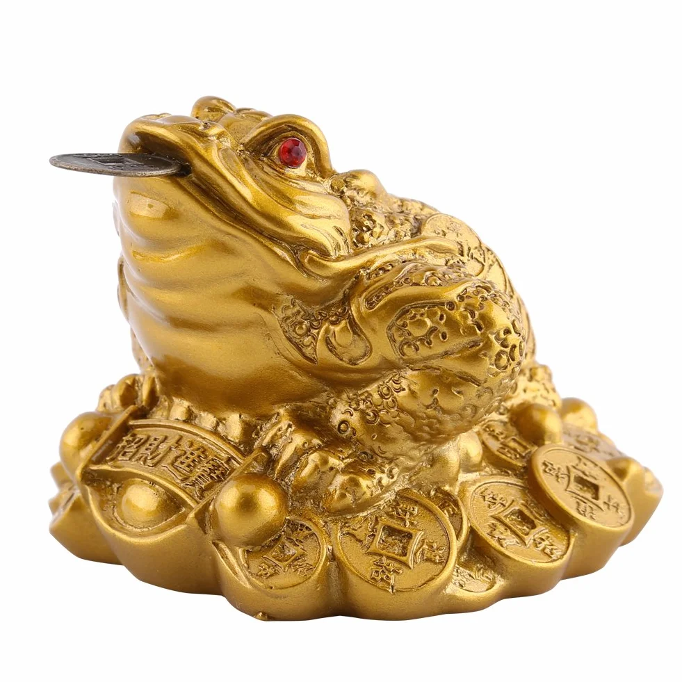 Złota chińska żaba Feng Shui statuetka z monetą mosiądz 65 × 60 × 50 mm
