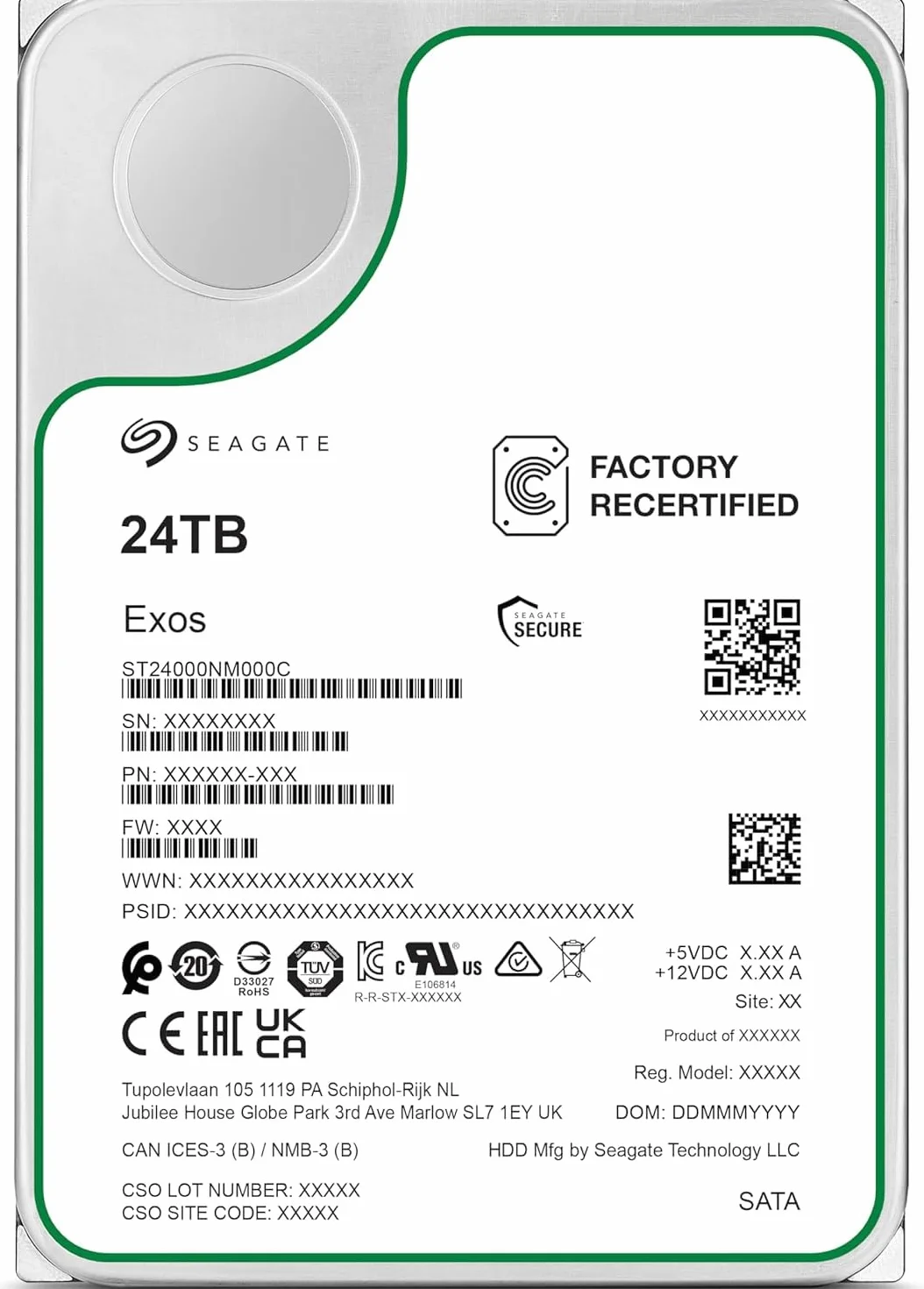 Dysk twardy wewnętrzny Seagate EXOS X24 24TB, 3,5 cala, SATA 3 Gbit/s, 512 MB, ST24000NM000C (odnowiony)