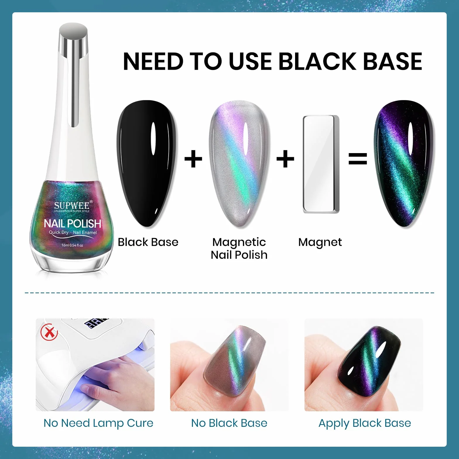 SUPWEE Cat Eye lakier do paznokci magnetyczny 16ML szybkoschnący bez lampy UV holograficzny