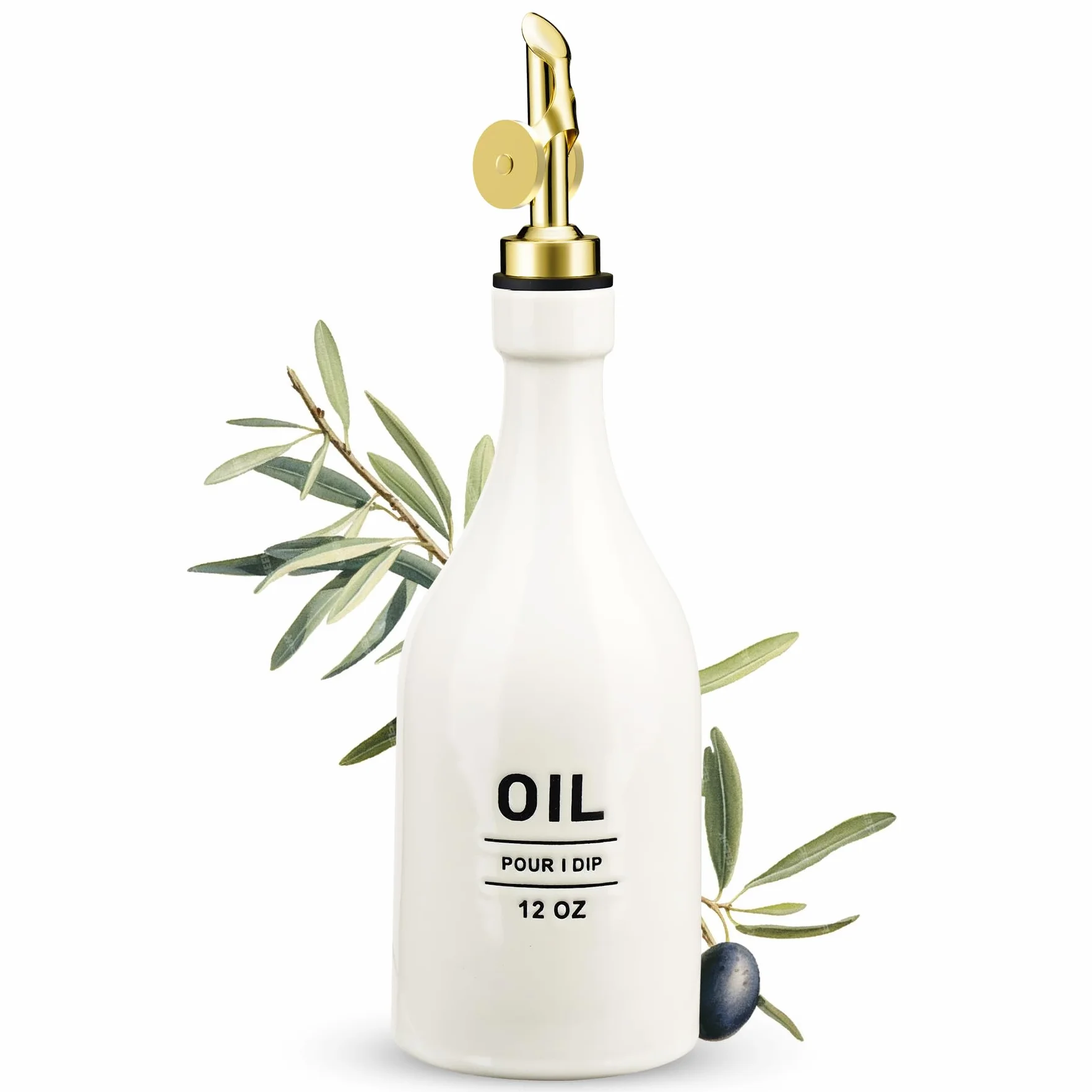 NiHome ceramiczna butelka na olej 350 ml, dozownik octu i oleju, z automatycznym nalewaniem, do mycia w zmywarce, odporna na promieniowanie UV