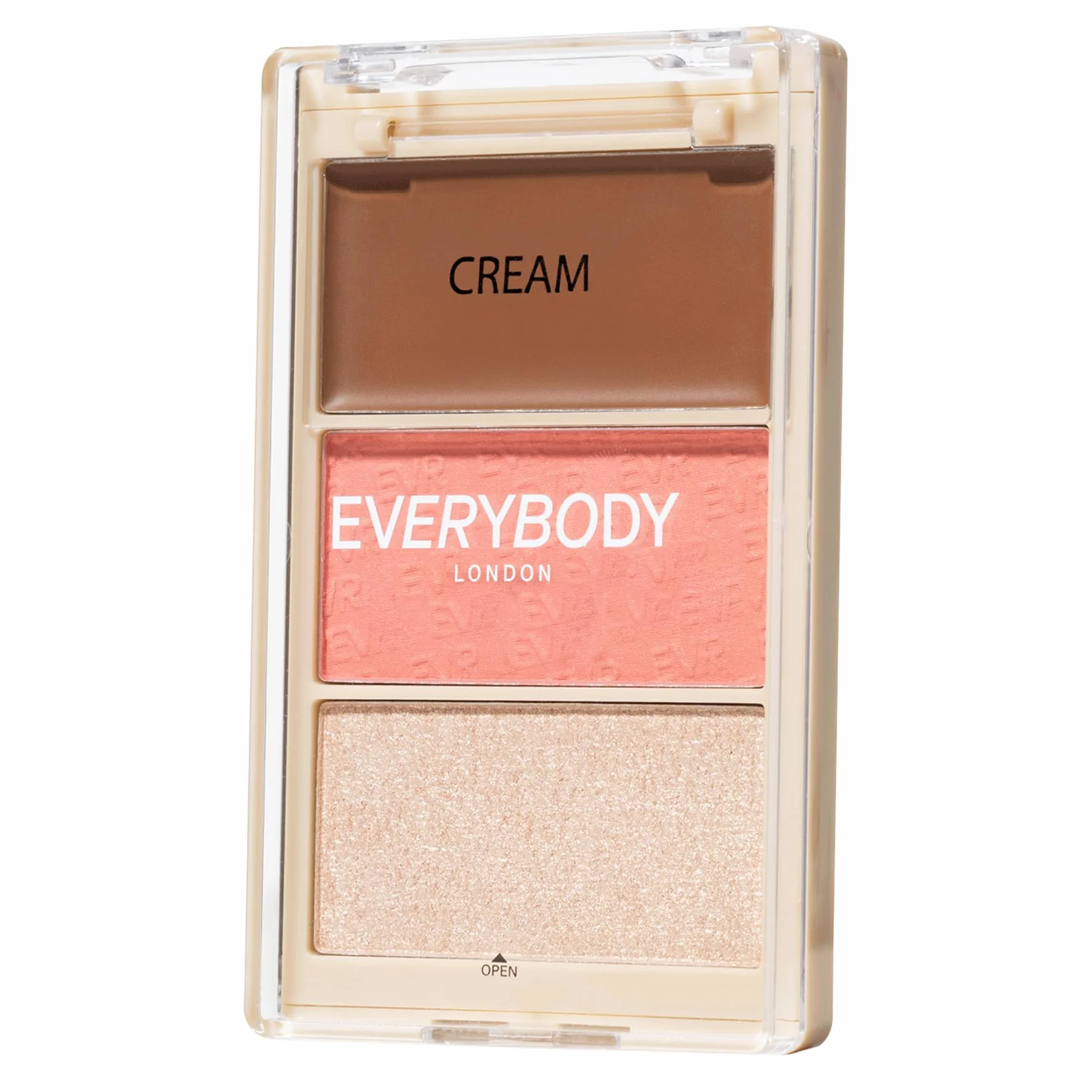 EVERYBODY LONDON Trio Face Glow Me Peach Paleta do konturowania twarzy 3w1 z różem i rozświetlaczem