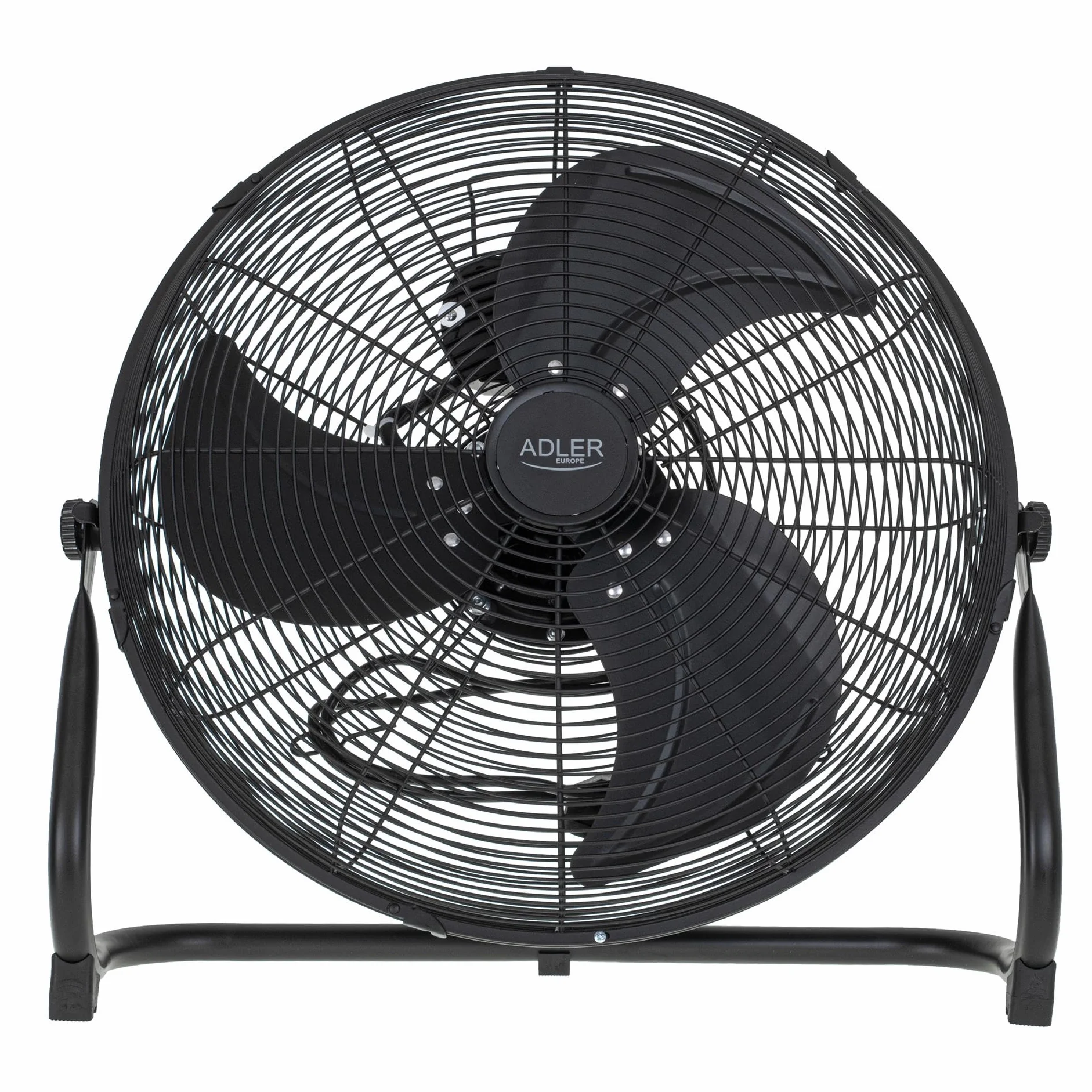 ADLER EUROPE Wentylator podłogowy 45 cm i 200 W – wentylator w kolorze chromu, 3 prędkości – wiatrak z aluminiowym skrzydłem – cichy i stabilny – wentylator podłogowy, czarny