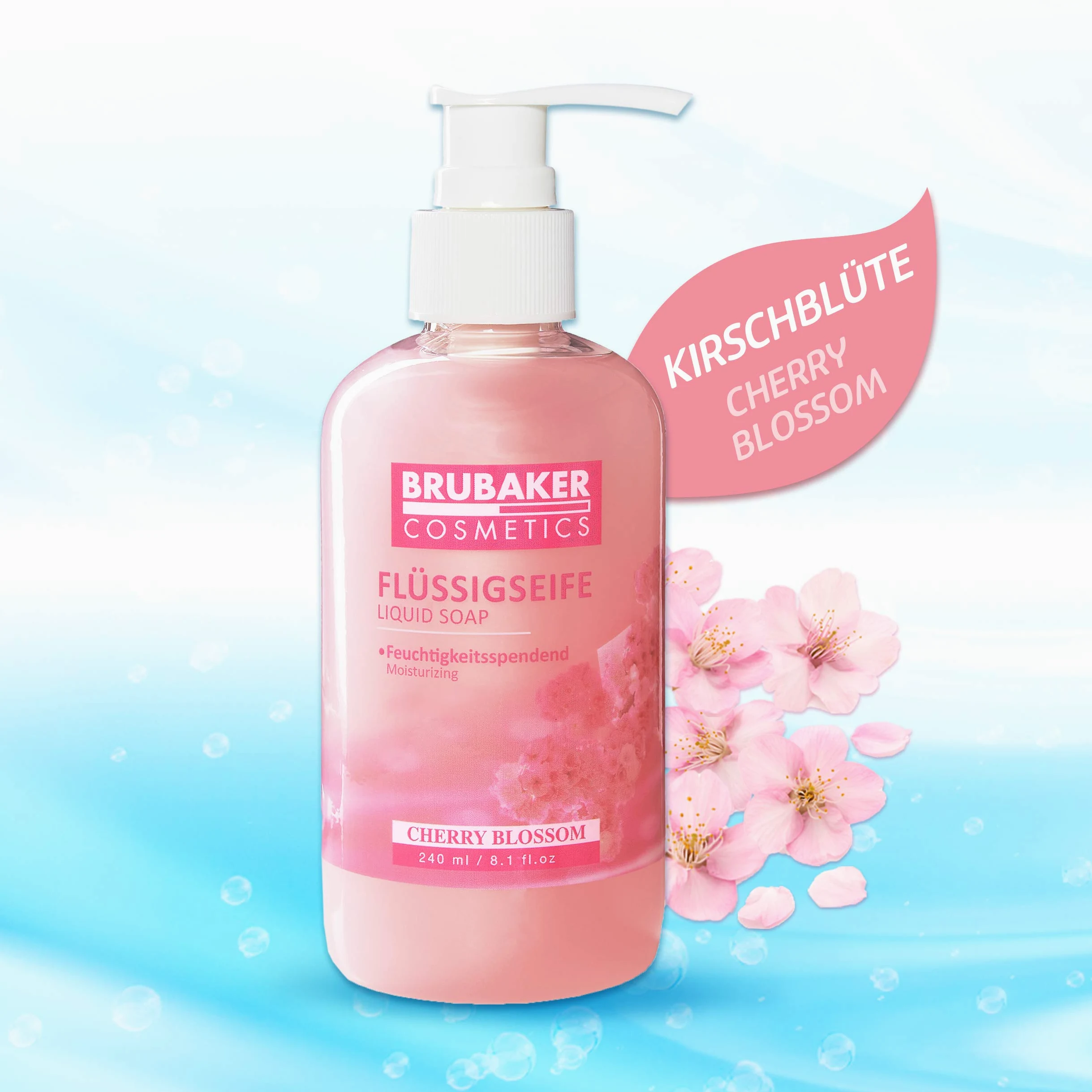 BRUBAKER Cosmetics 30-Pak Balsamów do Mycia Rąk Mydło w Płynie Kwiat Wiśni - 30 x 240 Ml w Praktycznym Dozowniku - Delikatnie Myje i Nawilża