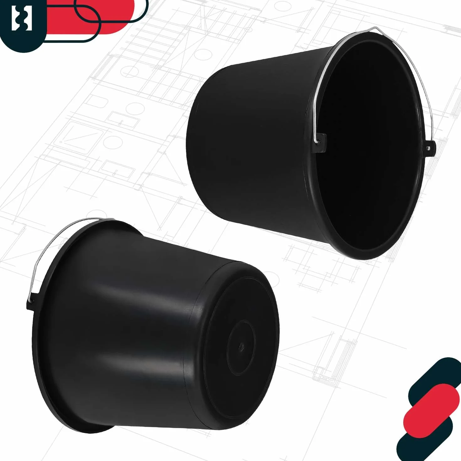Zestaw 5 plastikowych wiader konstrukcyjnych 5 l czarny KOTARBAU