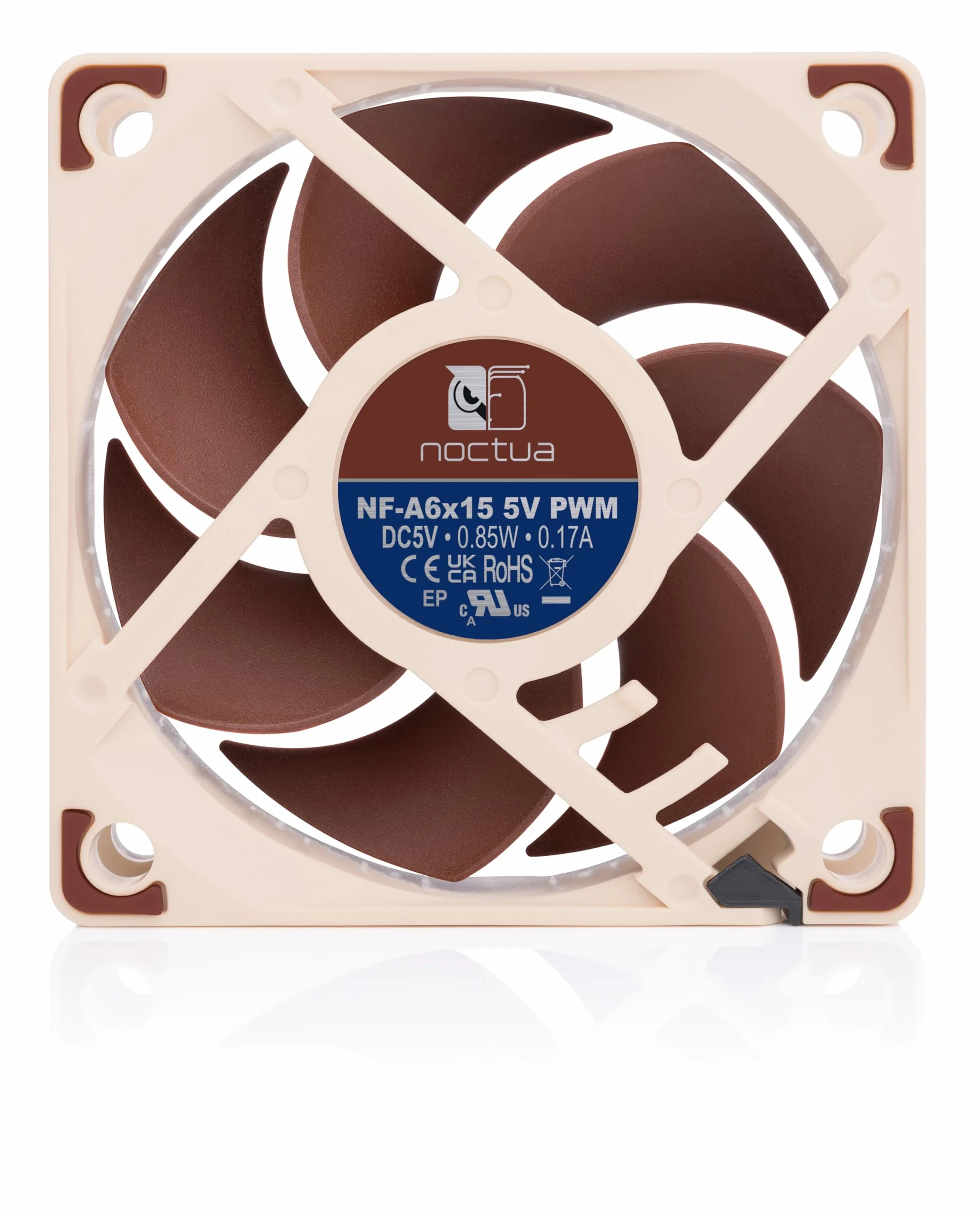 Noctua NF-A6x15 5V PWM, 4-Pinowy, Zasilany Napięciem 5 V Cichy Wentylator Slim Klasy Premium z Adapterem do Zasilania Przez USB (60x15 mm, Brązowy)