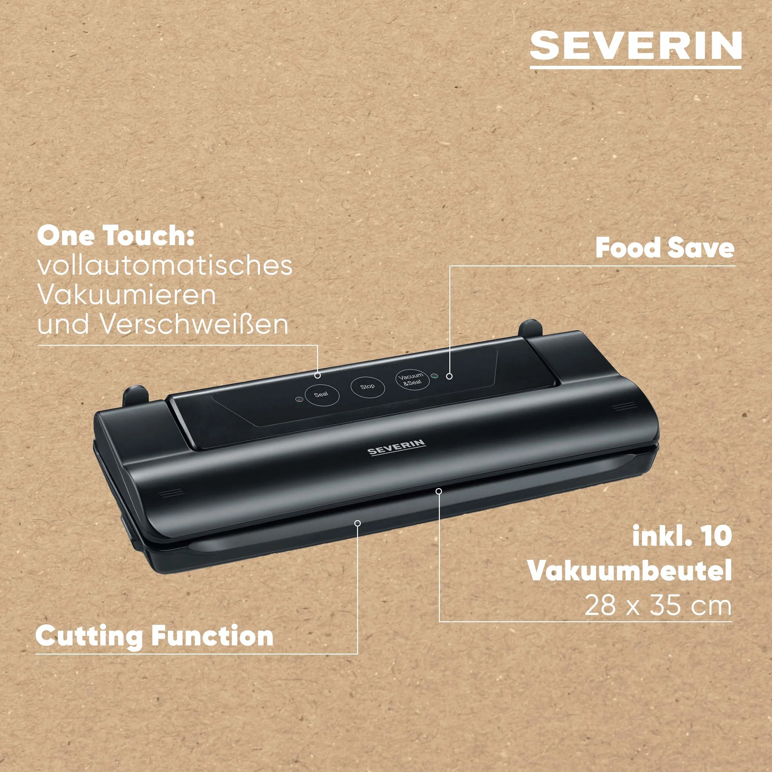 Severin Fs 3610 Zgrzewarka Próżniowa, Czarny, 390 x 70 x 160 mm