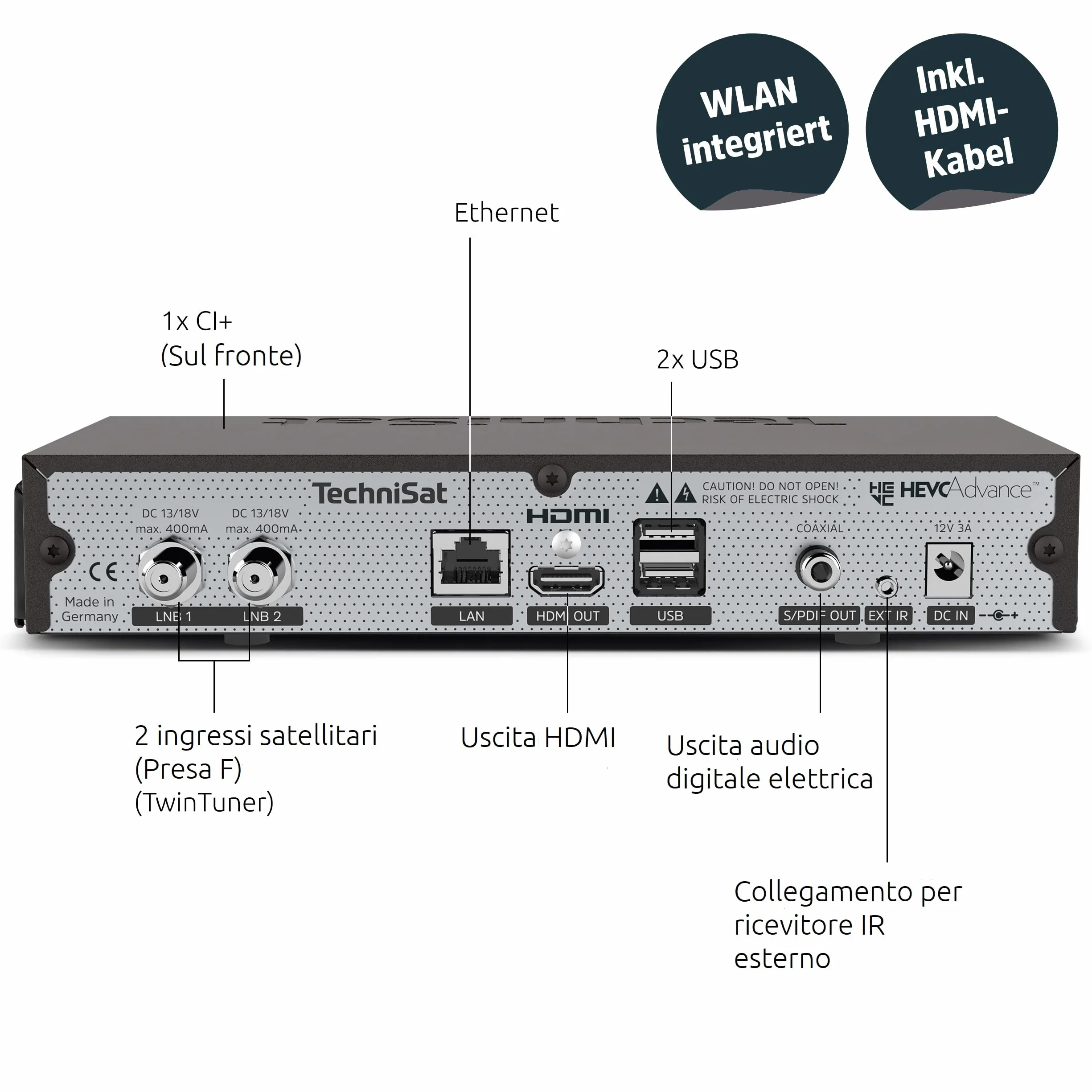 TechniSat TECHNIBOX UHD S - Odbiornik 4K Sat z podwójnym tunerem (DVB-S / DVB-S2, sterowanie głosowe Alexa, Smart TV, sterowanie aplikacją, funkcja nagrywania PVR, WLAN, LAN, CI +, USB 3.0) czarny