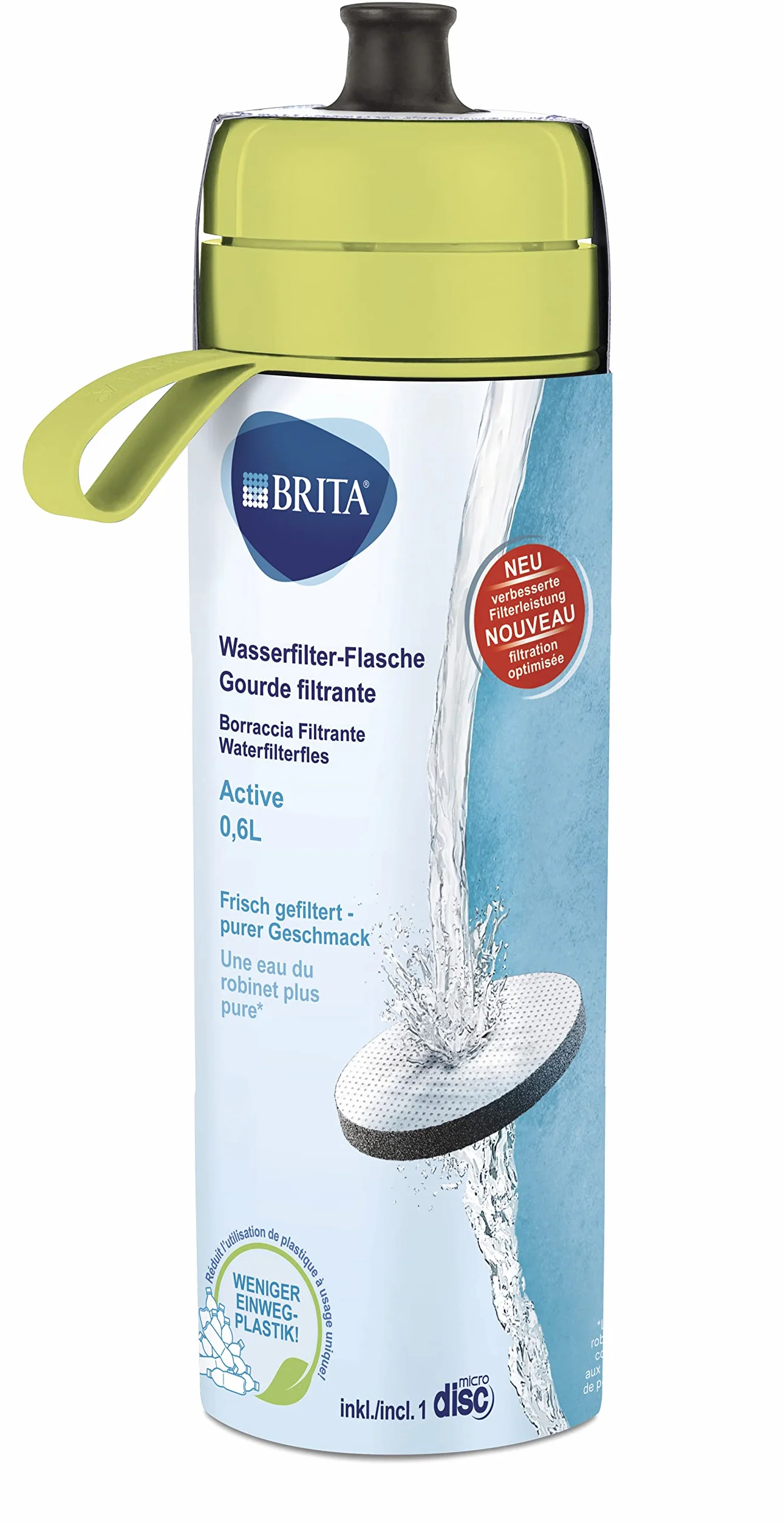 BRITA Active Limone Fill&Go butelka sportowa z filtrem na podróż, bez BPA, szczelna