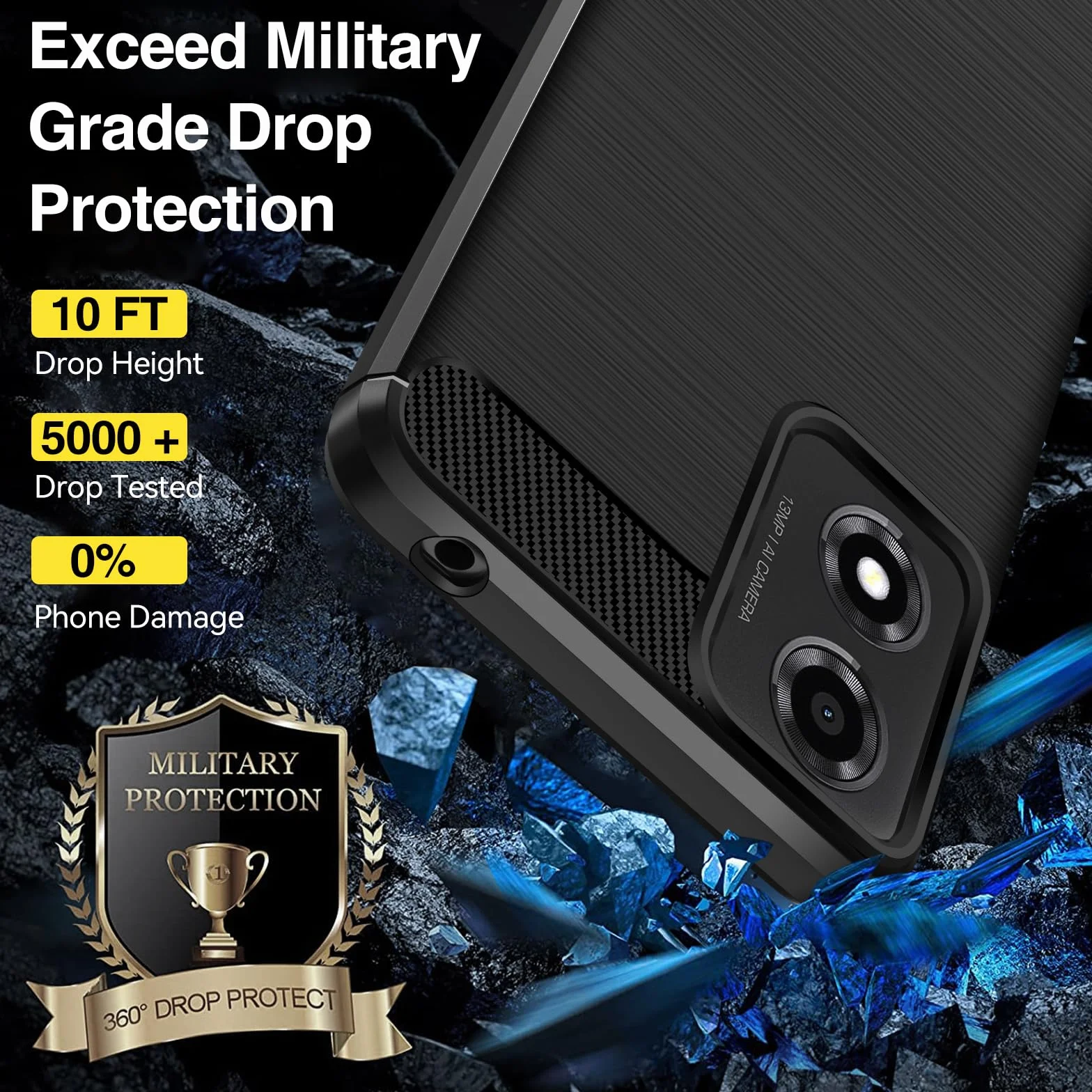 iVoler Etui do Motorola Moto E14/G04/G04S/G24/G24 Power z 2 szt. szkła hartowanego, [Odporny na wstrząsy klasy wojskowej] Ochronna obudowa, cienka miękka silikonowa TPU Anti-scratch Case, czarna