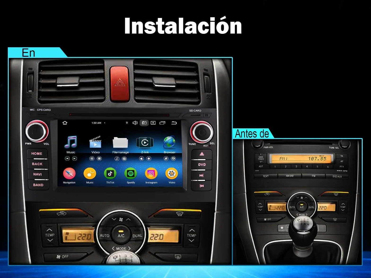 7 cali 8 rdzeni 4 GB RAM + 64 GB ROM Android 14 radio samochodowe Bluetooth do Toyota Auris 2007-2012 z bezprzewodowym Carplay Android Auto Dab+ DVD WiFi 4G GPS RDS DSP IPS ekran dotykowy