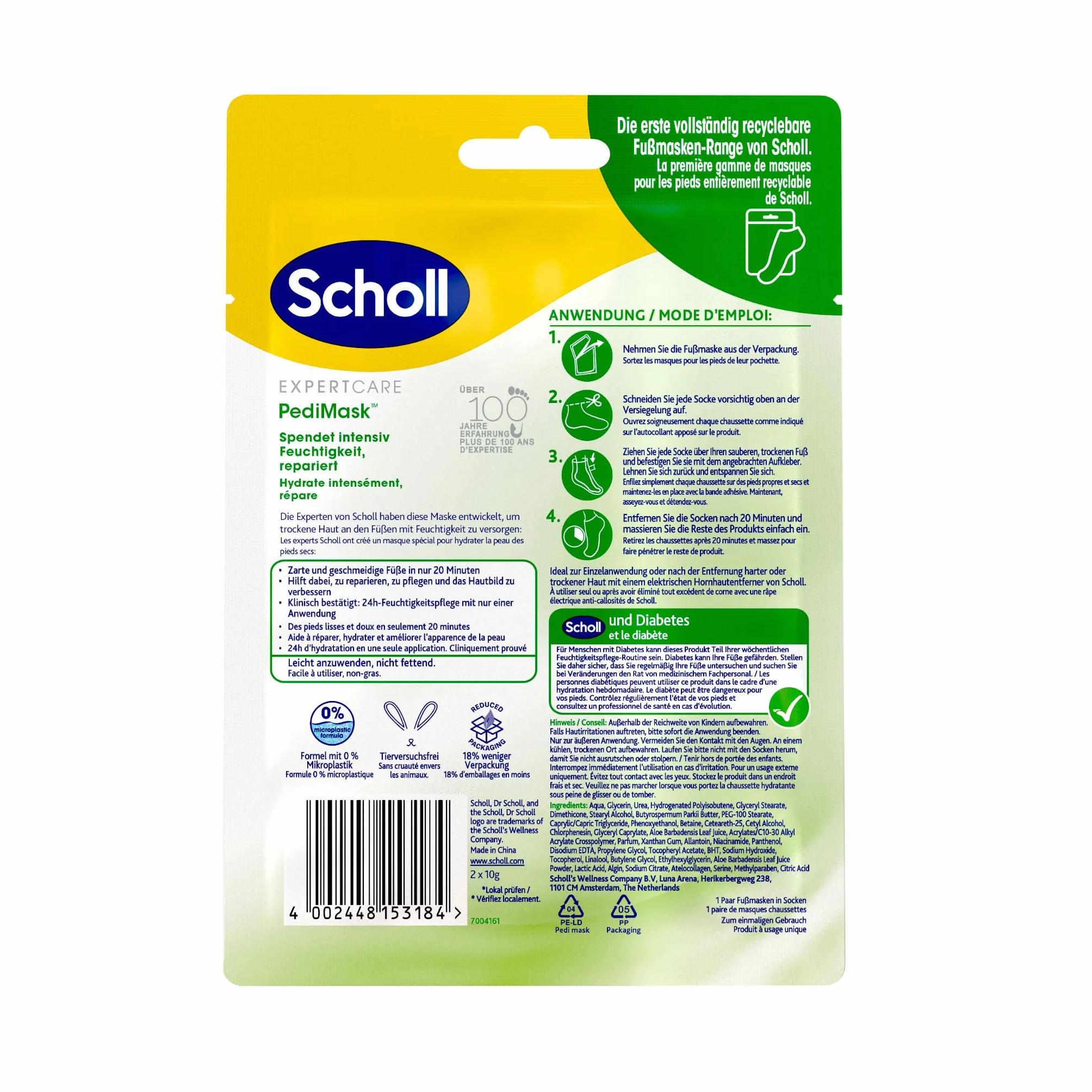 Scholl EXPERTCARE intensywnie pielęgnująca maska do stóp z aloesem – nawilżająca pielęgnacja – 1 para jednorazowych skarpet
