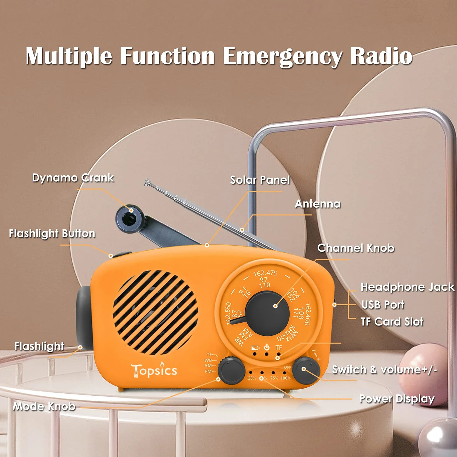 radio zewnętrzne z funkcją Bluetooth, SW/AM/FM z akumulatorem 2000 mAh, małe sytuacje awaryjne, na kemping z latarką, obsługa karty TF / AUX / USB (z kartą TF 1 GB)