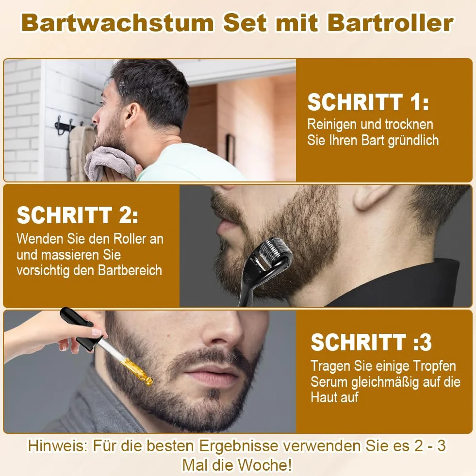 Zestaw do porostu brody z derma rollerem, serum i olejkiem