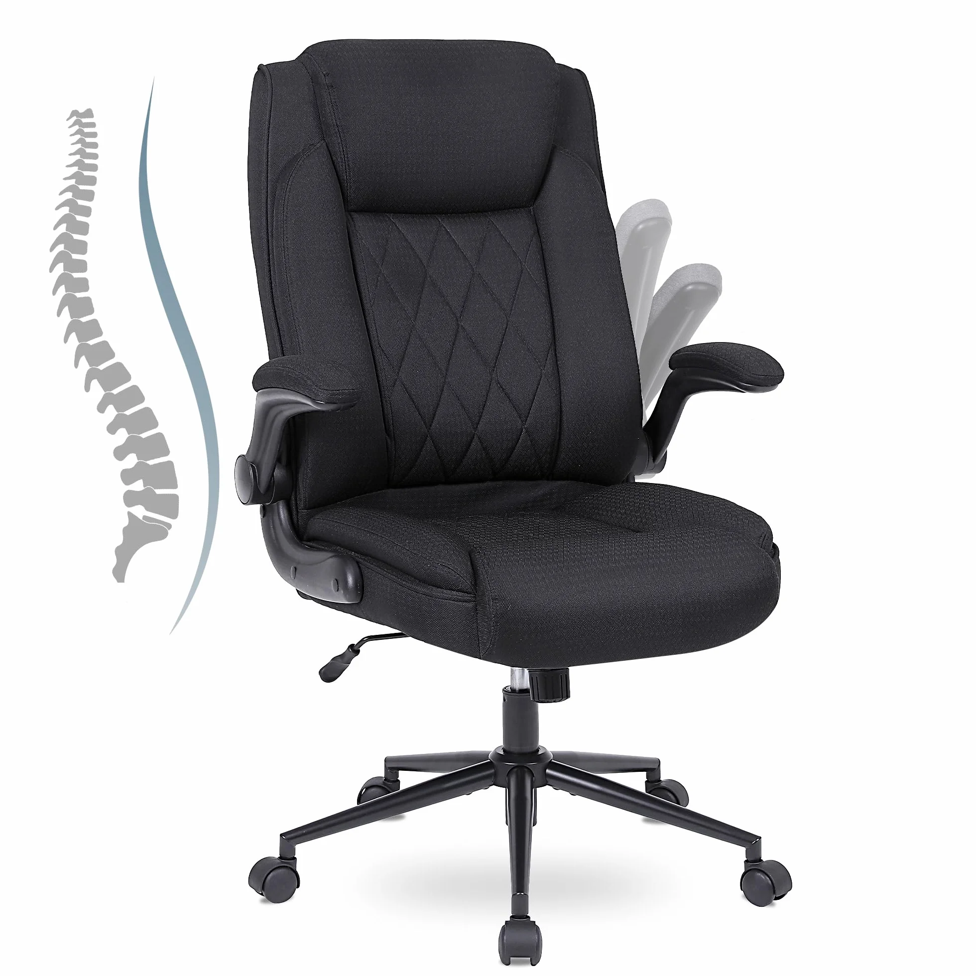 Ergonomiczne krzesło biurowe Flysky, krzesło biurowe z wysokim oparciem i regulacją wysokości, krzesło obrotowe z wygodnym zagłówkiem, krzesło wykonawcze do biura, czarne