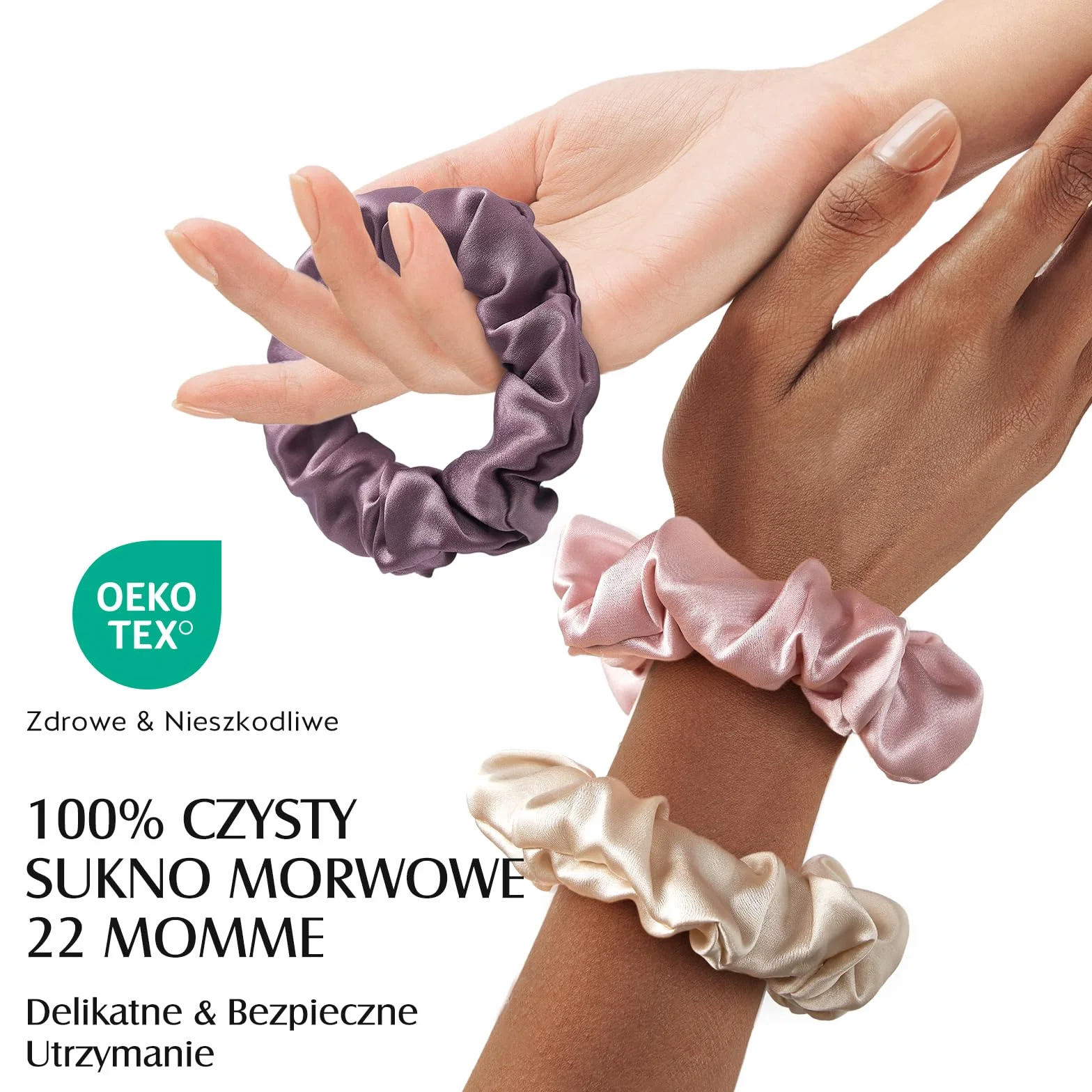 Umisleep 3-częściowy zestaw 100% Mulberry Silk Scrunchies dla kobiet, delikatne gumki do włosów redukujące puszenie się włosów i łamanie włosów, elastyczne gumki do włosów bez odcisków (różowe,