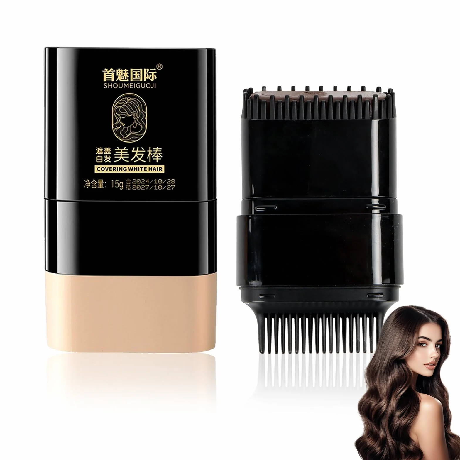 Natychmiastowa farba do włosów 2 w 1 z wbudowanym grzebieniem do korekcji, wodoodporna i odporna na pot, idealna do siwych włosów, Instant Color Stick with Built-In Comb (Dark Brown)