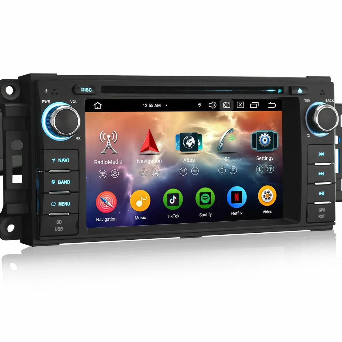 erisin Radio samochodowe z systemem Android 13, 8 rdzeni, nawigacja do Jeep Compass, Wrangler, Dodge, Challenger Chrysler, Carplay, Android, GPS, Sat, NAV, DSP, Bluetooth 5.0, WiFi, RDS, odtwarzacz