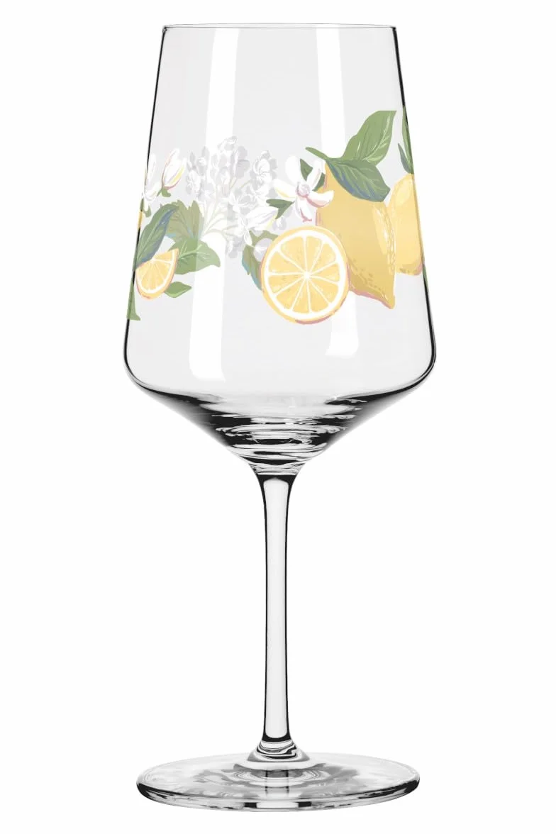 RITZENHOFF 6041006 Kieliszek do limoncello, 500 ml, zestaw 2 szt., seria letnia rosa - 2 sztuki do aperitif, kolorowy motyw cytrynowy - Made in Germany