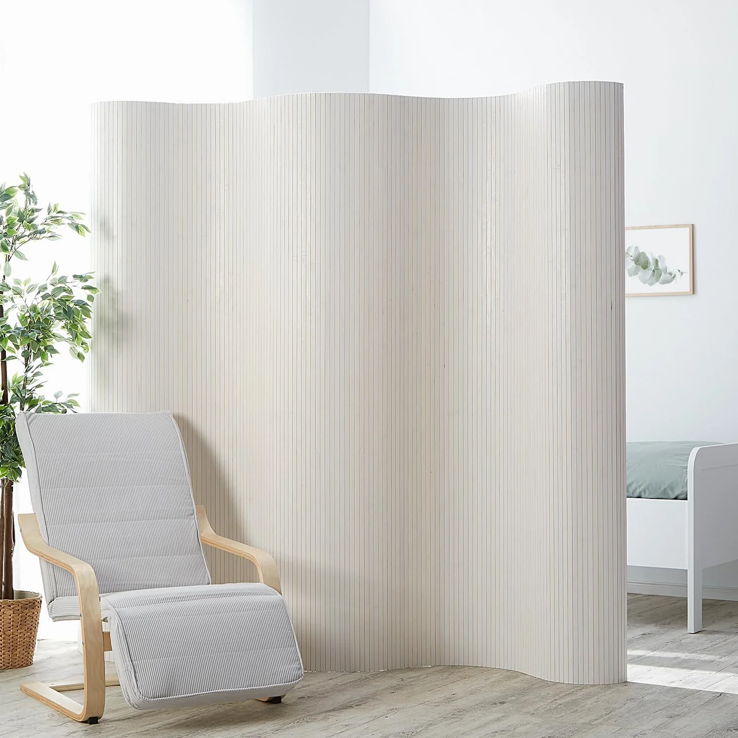 Homestyle4u Parawan przegroda pokojowa bambus biały 195 cm separator na kółkach