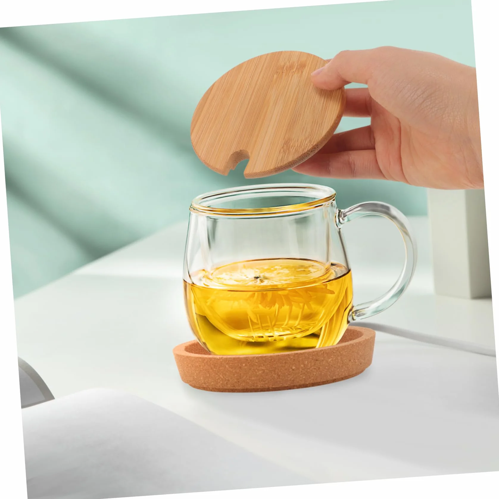 4pcs Bamboo Round Mug Lid Easy Install Cup Cover Hole for Tea Water Cups