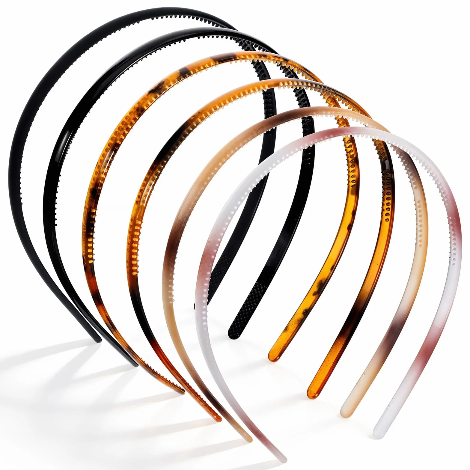 SHENLIU Plastikowa opaska na włosy, 8 mm, 6 sztuk, cienkie opaski do włosów dla kobiet z zębami, antypoślizgowa opaska na czoło, unisex, do uprawiania sportów na świeżym powietrzu, jogi